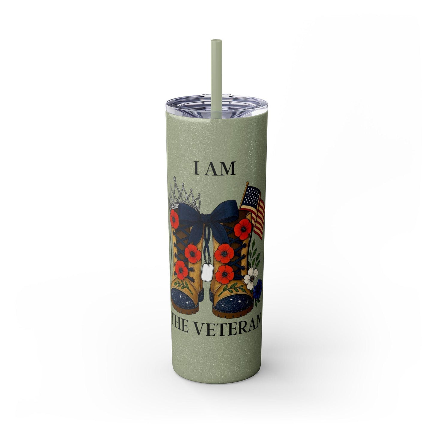 I am the Veteran skinny tumbler drinkware gift for women veteran for self or her celebration event collection by Boots and Bloom Co