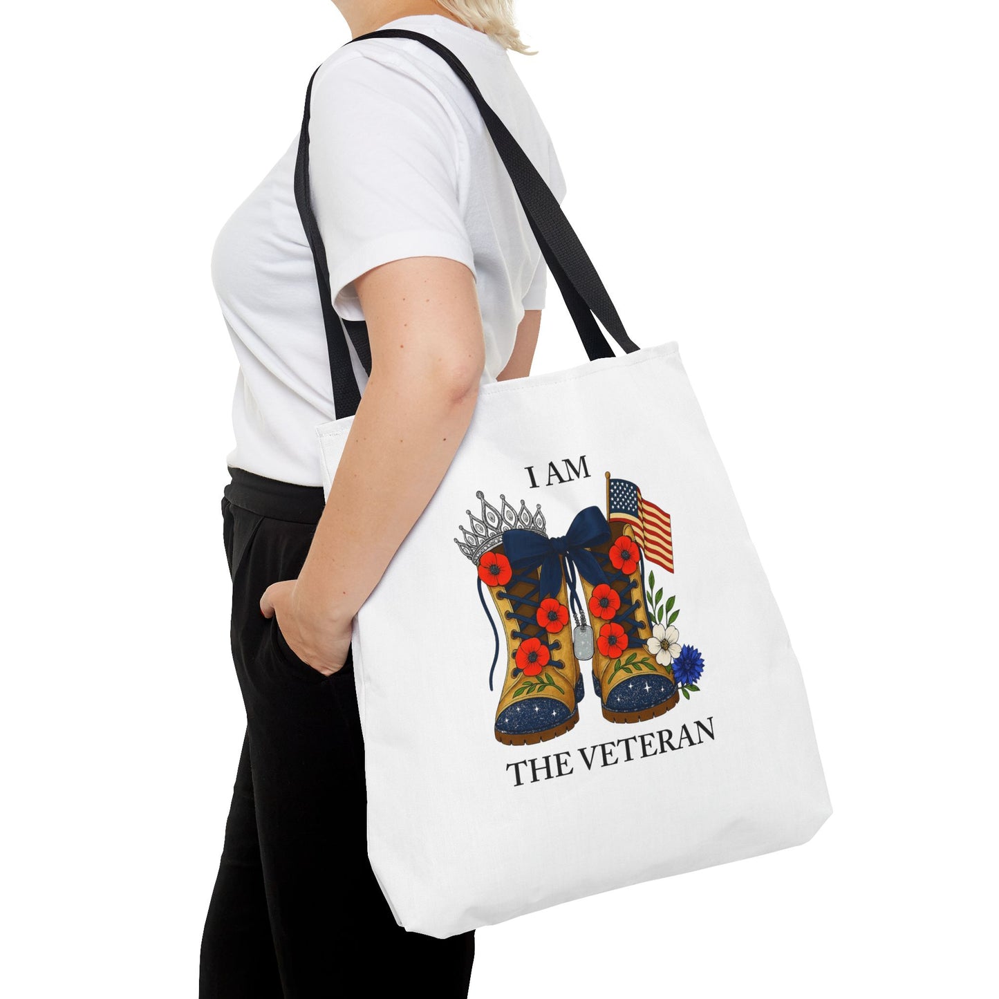 Female veteran tote bag eco friendly gift for self or veteran celebration event reusable canvas bag I am the Veteran design