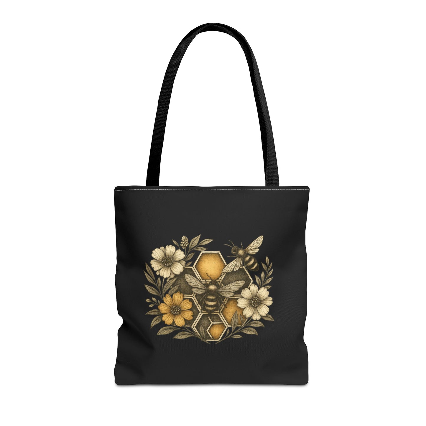 Bee & Honeycomb Tote Bag, Botanical Wildflower Hive Design, Autumn Bee Lover Gift, Bee-Inspired Floral Tote Bag,  Geometrical Shaped design