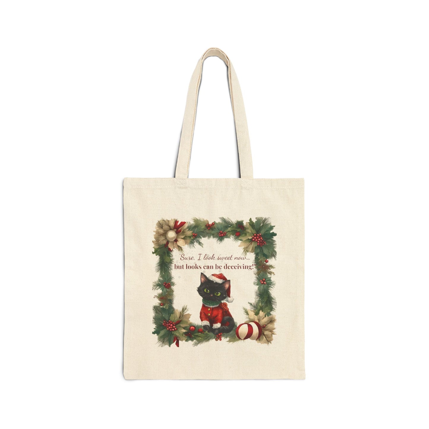 Cotton Canvas Tote Bag - Jared the Cat Holiday Mischief Tote, Naughty or Nice & Cozy Carry-All, Funny Christmas Gift, Eco-Friendly Shopping