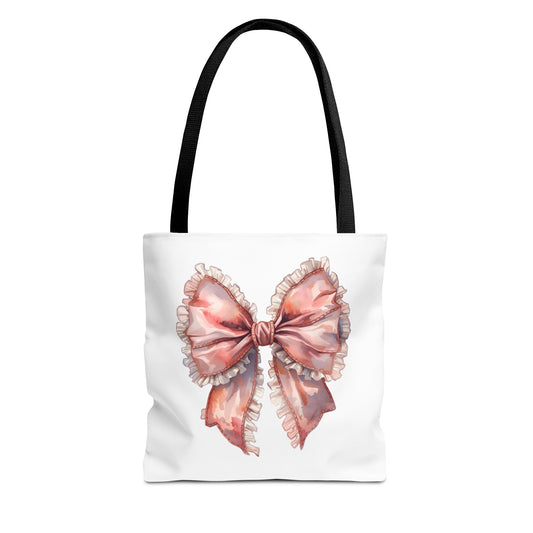 Vintage Coquette Bow Tote Bag,  Romantic Blush Ribbon Shopper,  Elegant Feminine Gift, Boots & Bloom Boutique