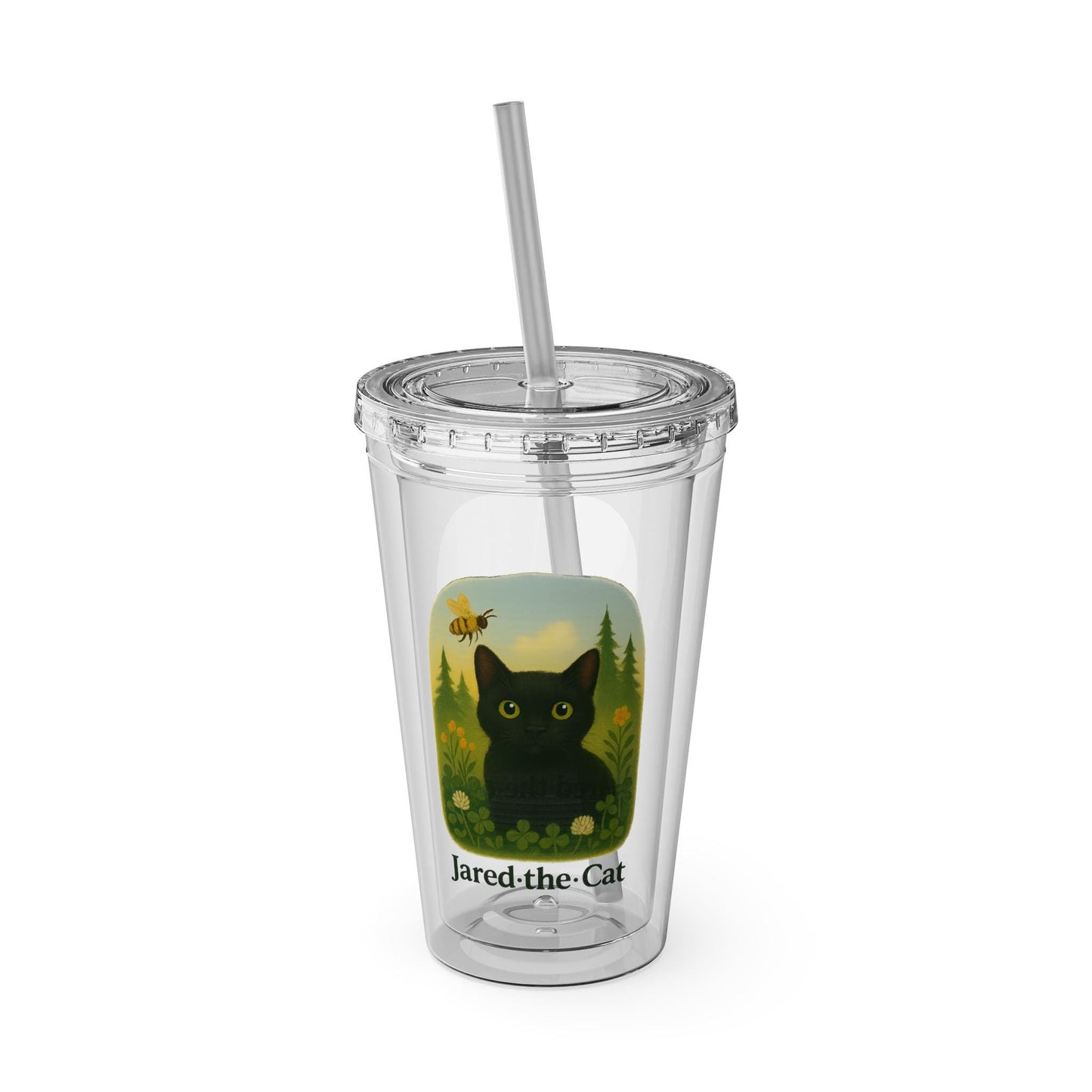 Jared.the.Cat collection, 16oz Drink Holder, Eco-Friendly Travel Cup, Cute Cat Design, Personalized Gift for Cat Lovers, BPA-free acrylic
