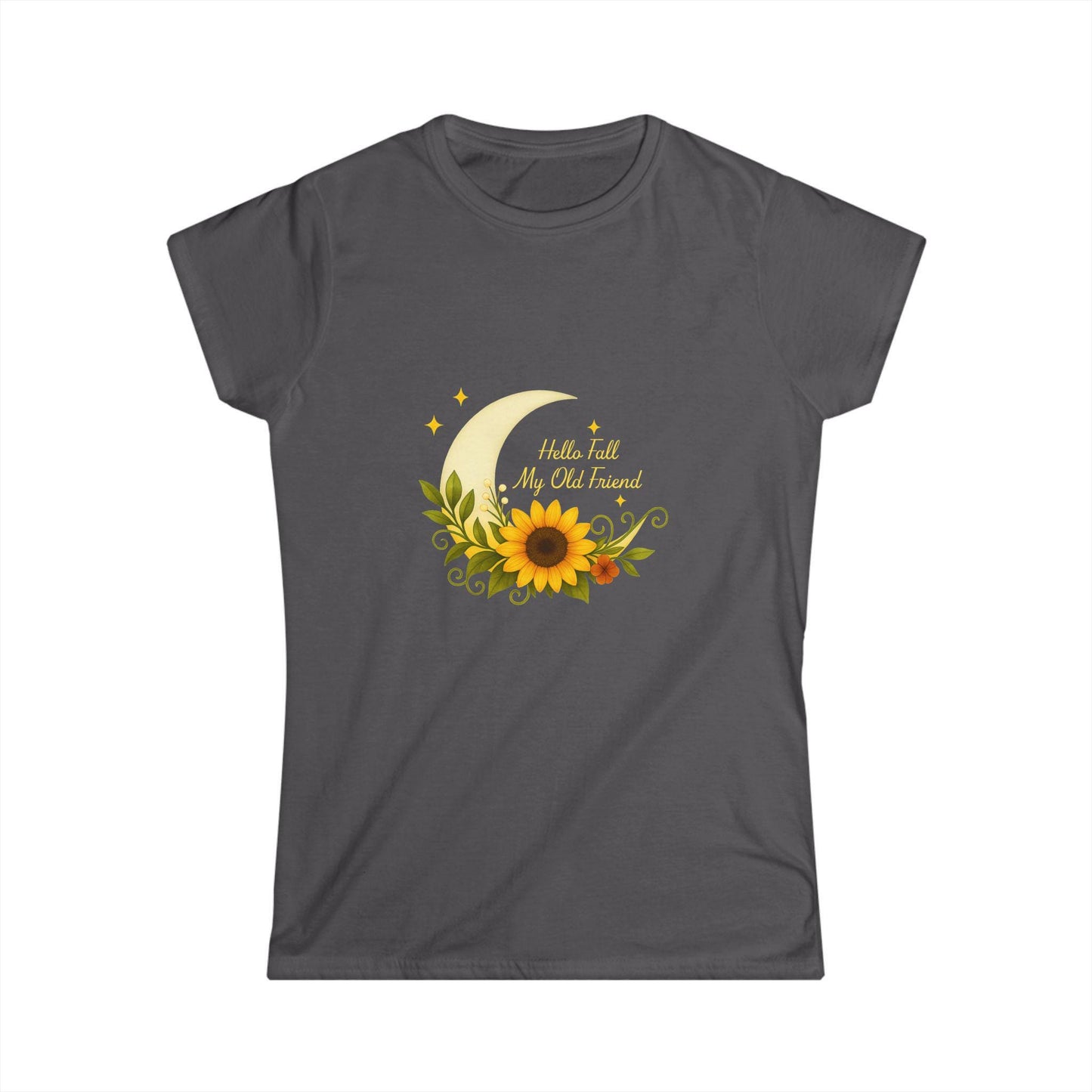 Floral Moon Softstyle Tee: Cozy Women's Nature Shirt