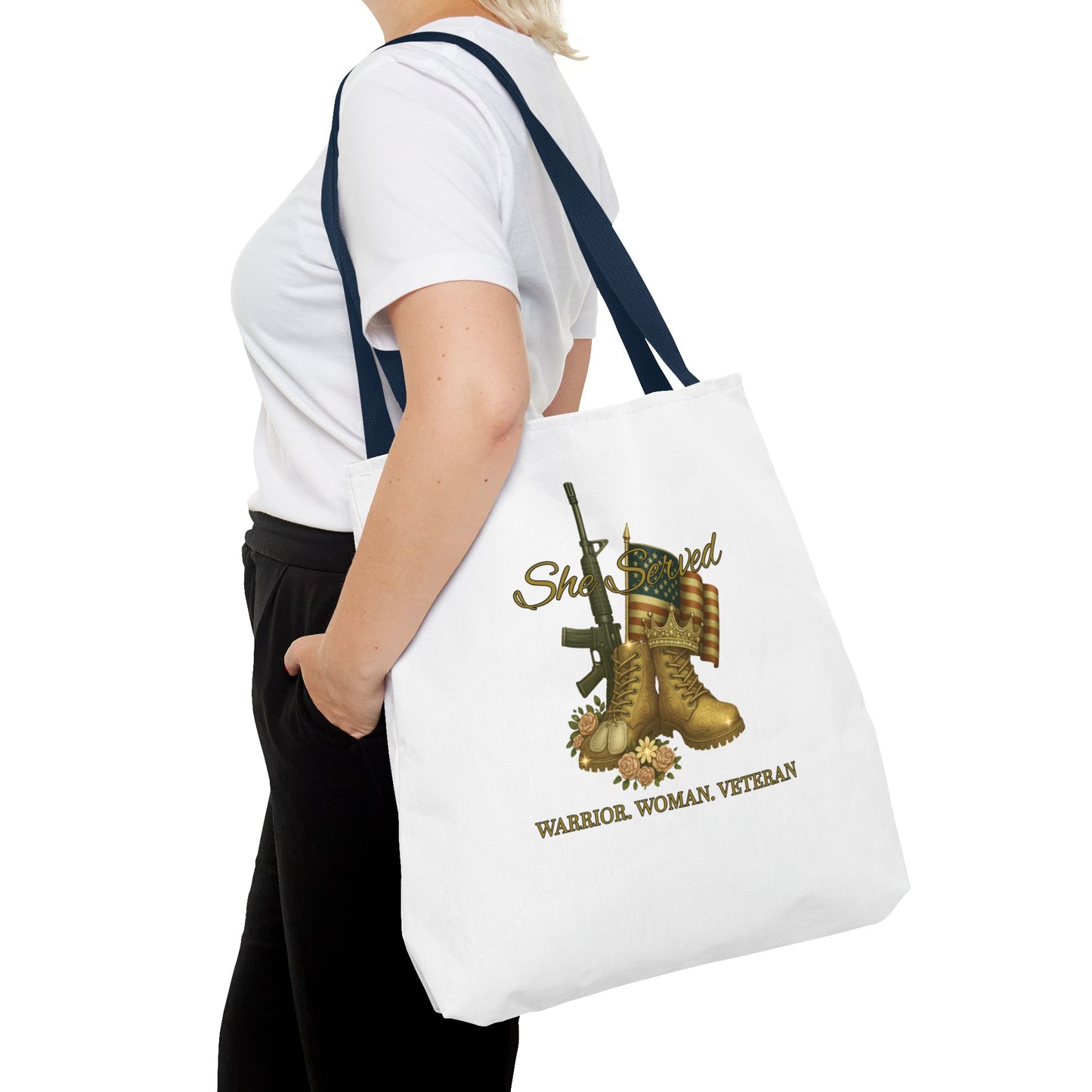 Warrior Woman Veteran Polyester Tote Bag Stylish Gift for Self or Her