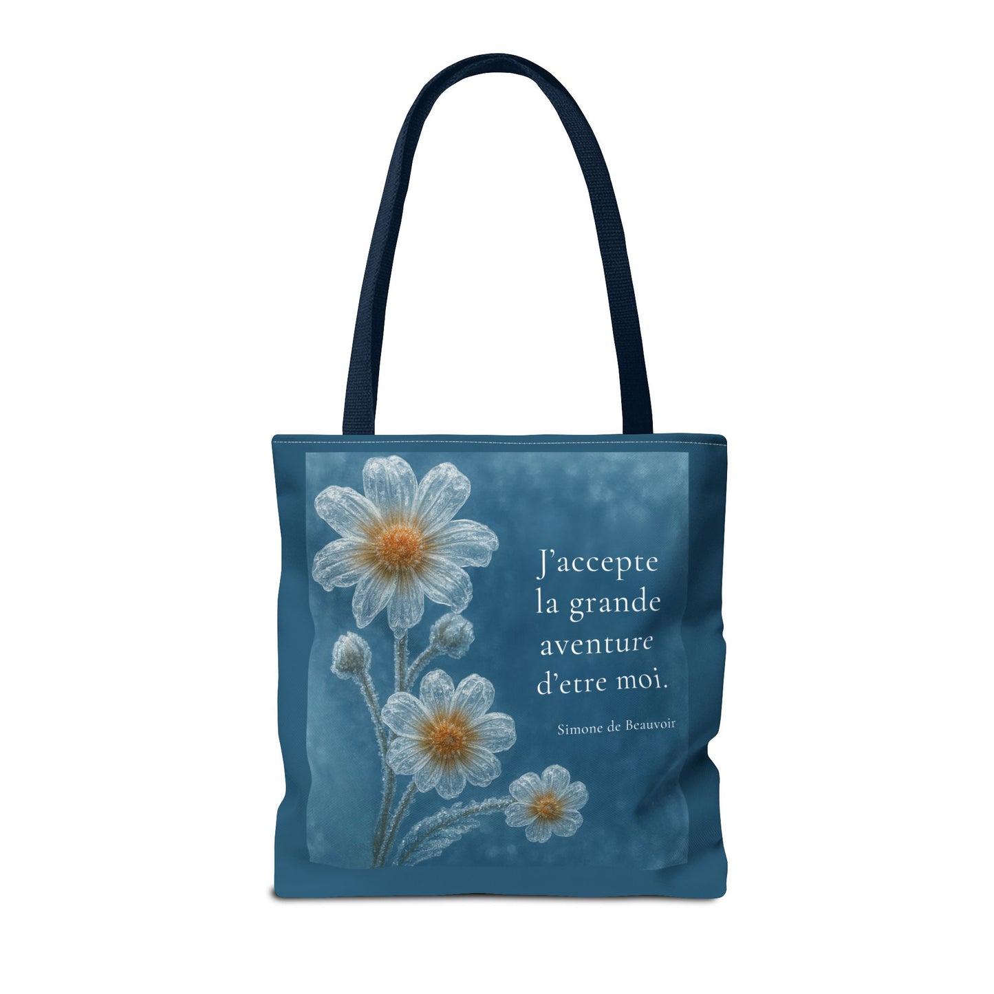 Frozen Petals Pétales Gelés Winter Daisy Floral Reusable Tote Bag