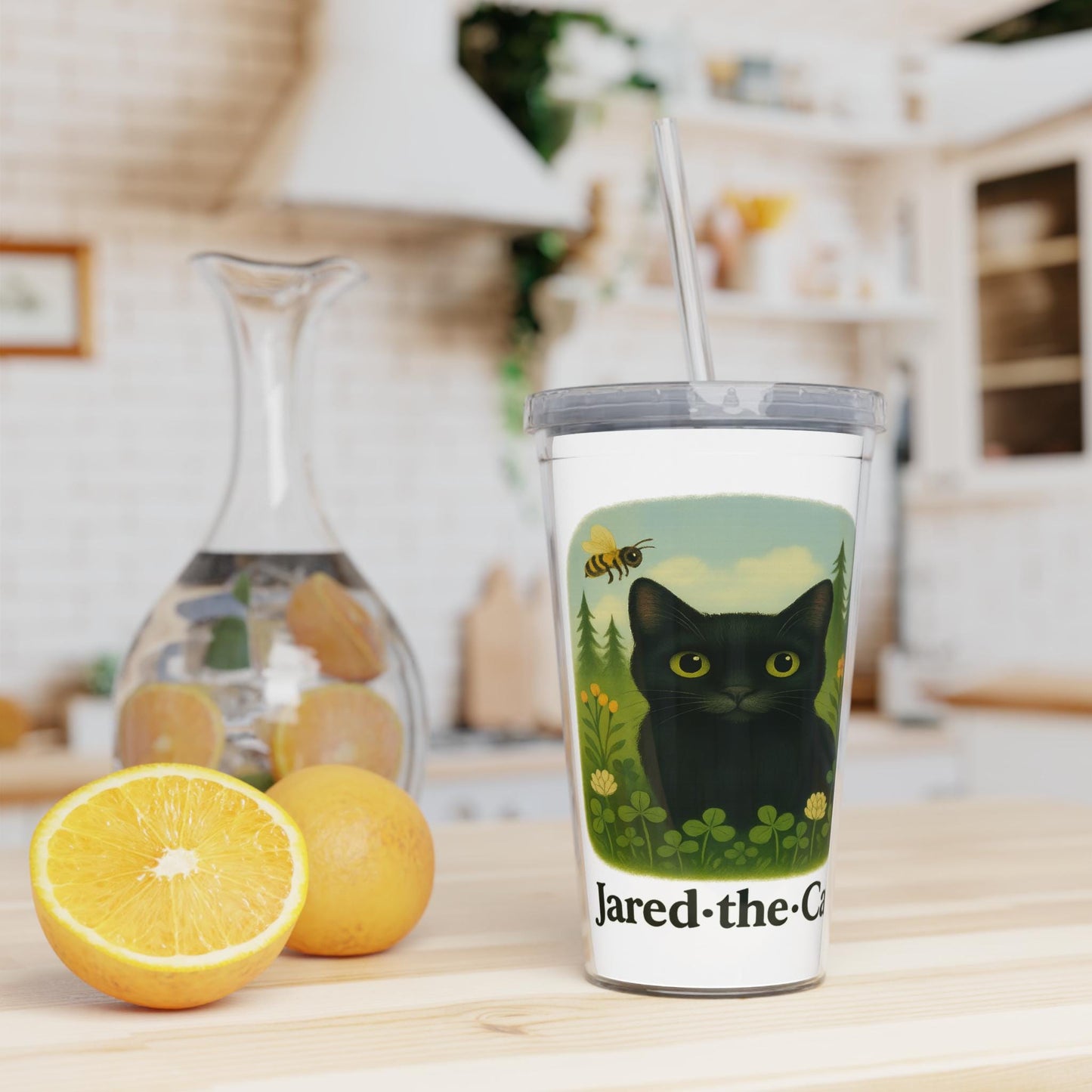 Jared the Cat Tumbler Cup: Reusable 20oz Travel Mug with Straw