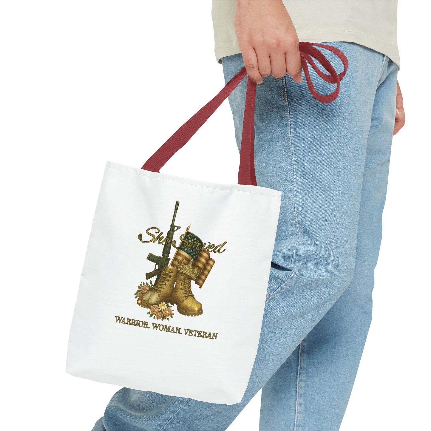 Warrior Woman Veteran Polyester Tote Bag Stylish Gift for Self or Her