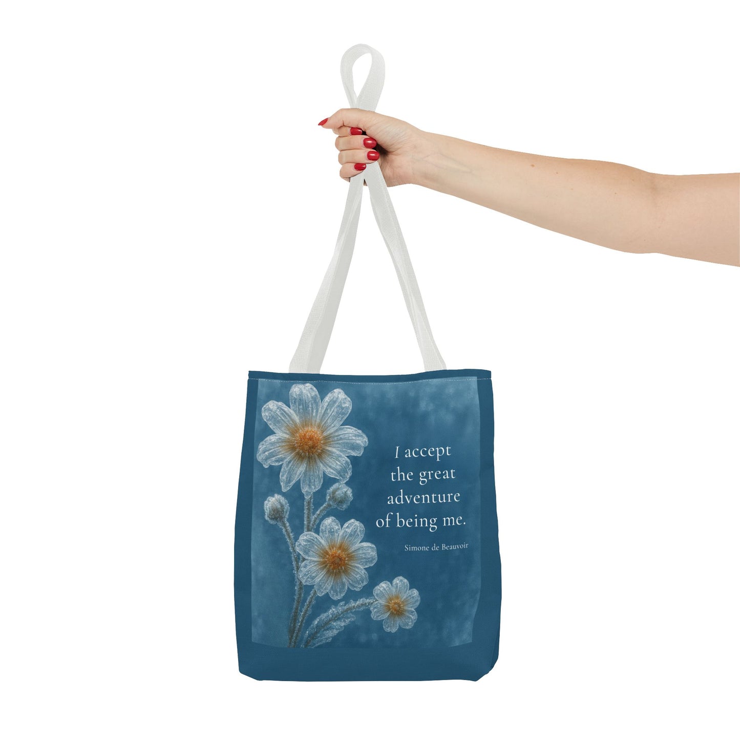 Frozen Petals Pétales Gelés Winter Daisy Floral Reusable Tote Bag