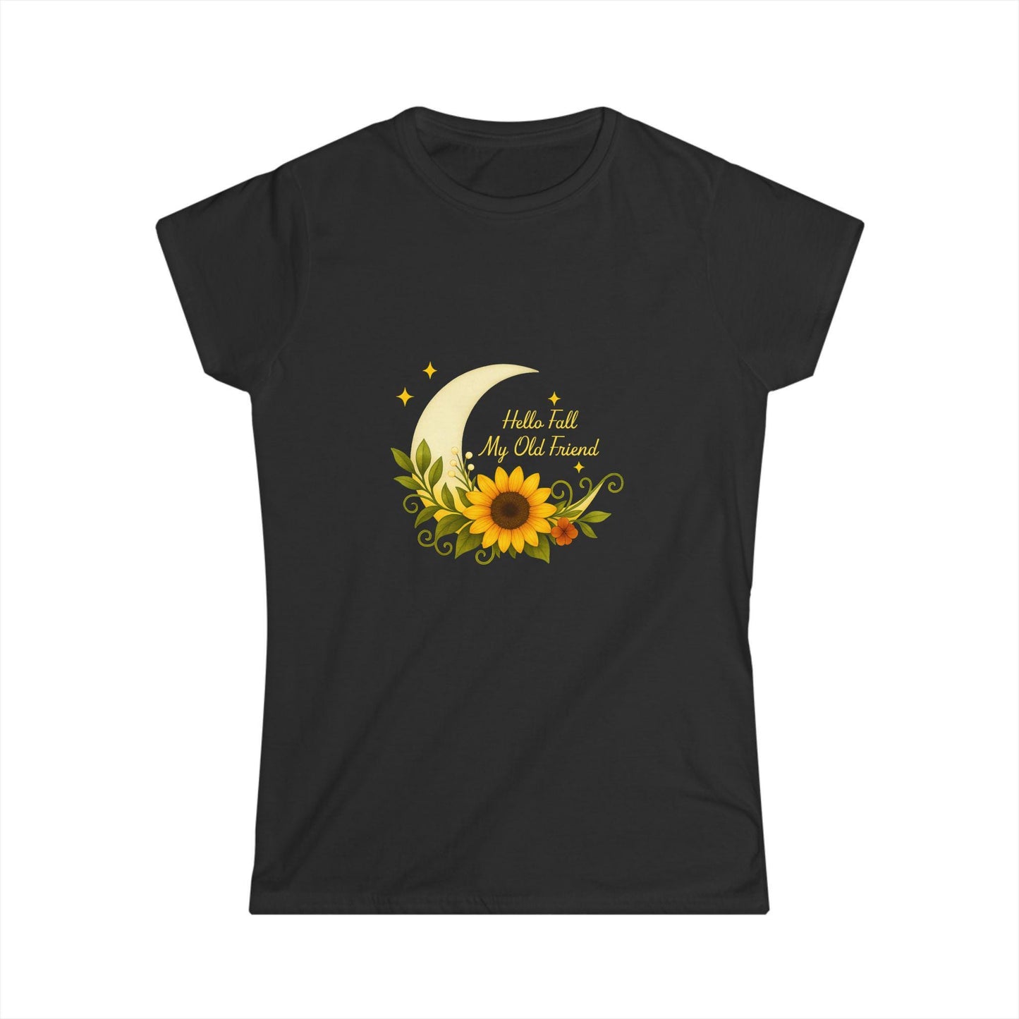 Floral Moon Softstyle Tee: Cozy Women's Nature Shirt