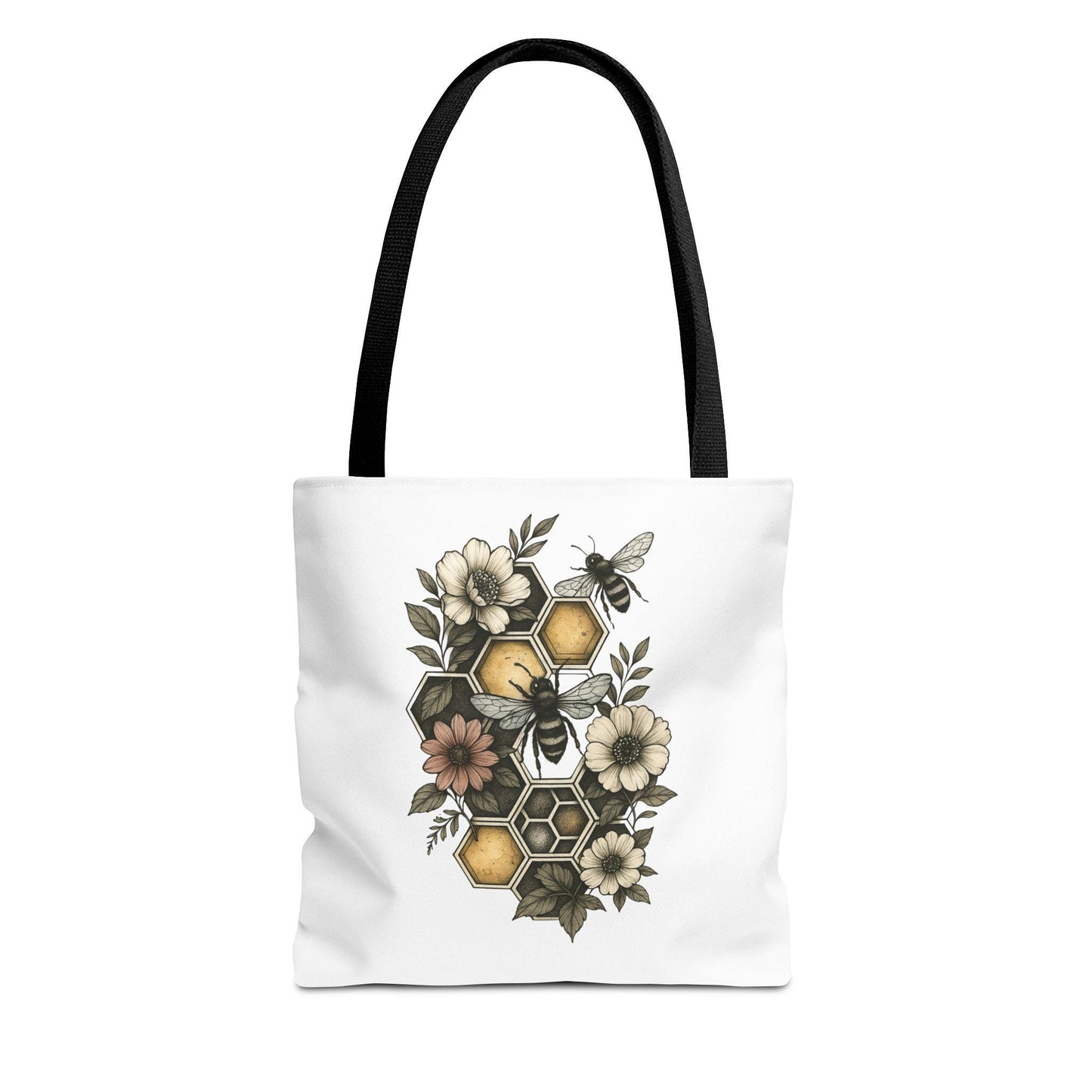 Stylish Bee & Honeycomb Tote Bag - Floral Geometry Design, Durable Eco Alternative, Reusable Shopper, Cute Bee Market Bag, Gift for Nature