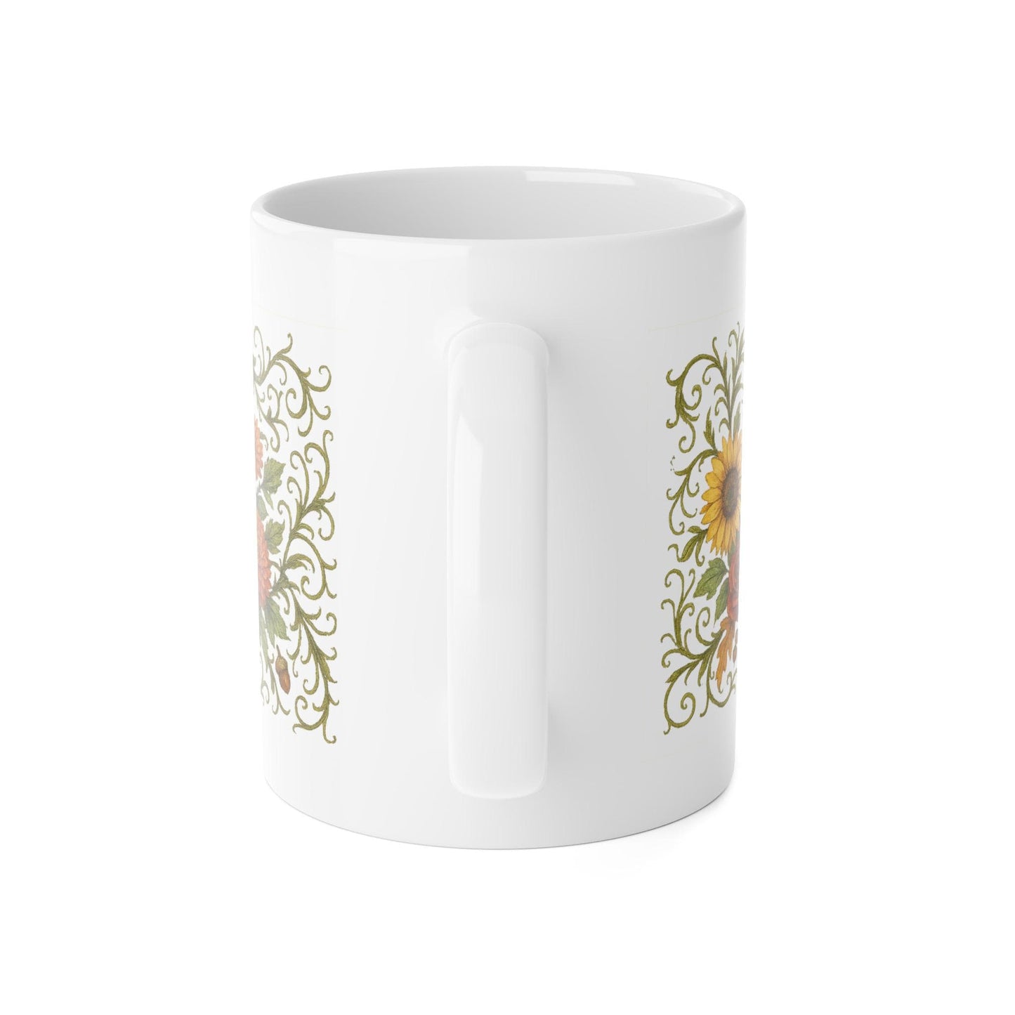 Pumpkin Floral Mug: Autumn Ceramic Coffee Cup, Fall Decor