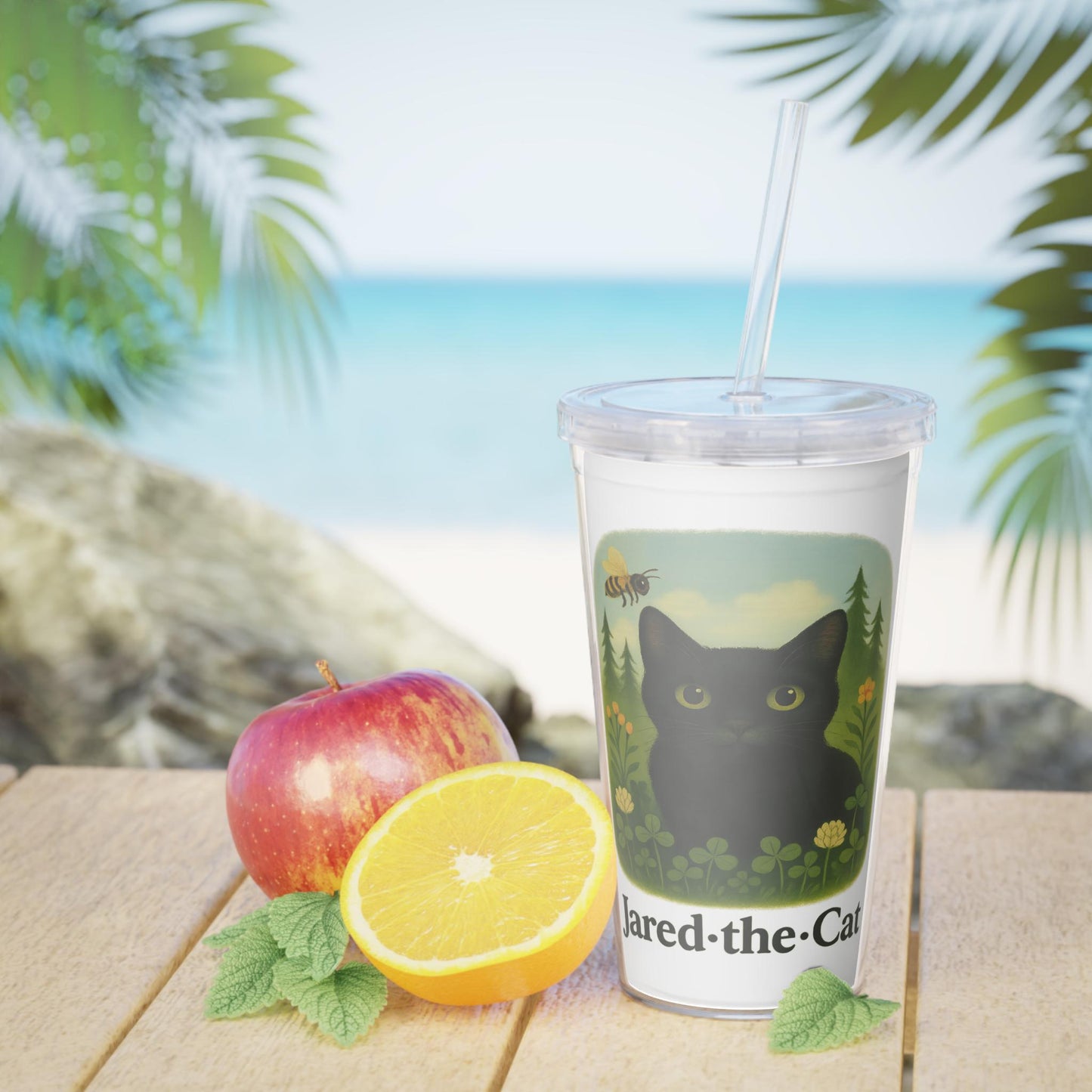Jared the Cat Tumbler Cup: Reusable 20oz Travel Mug with Straw
