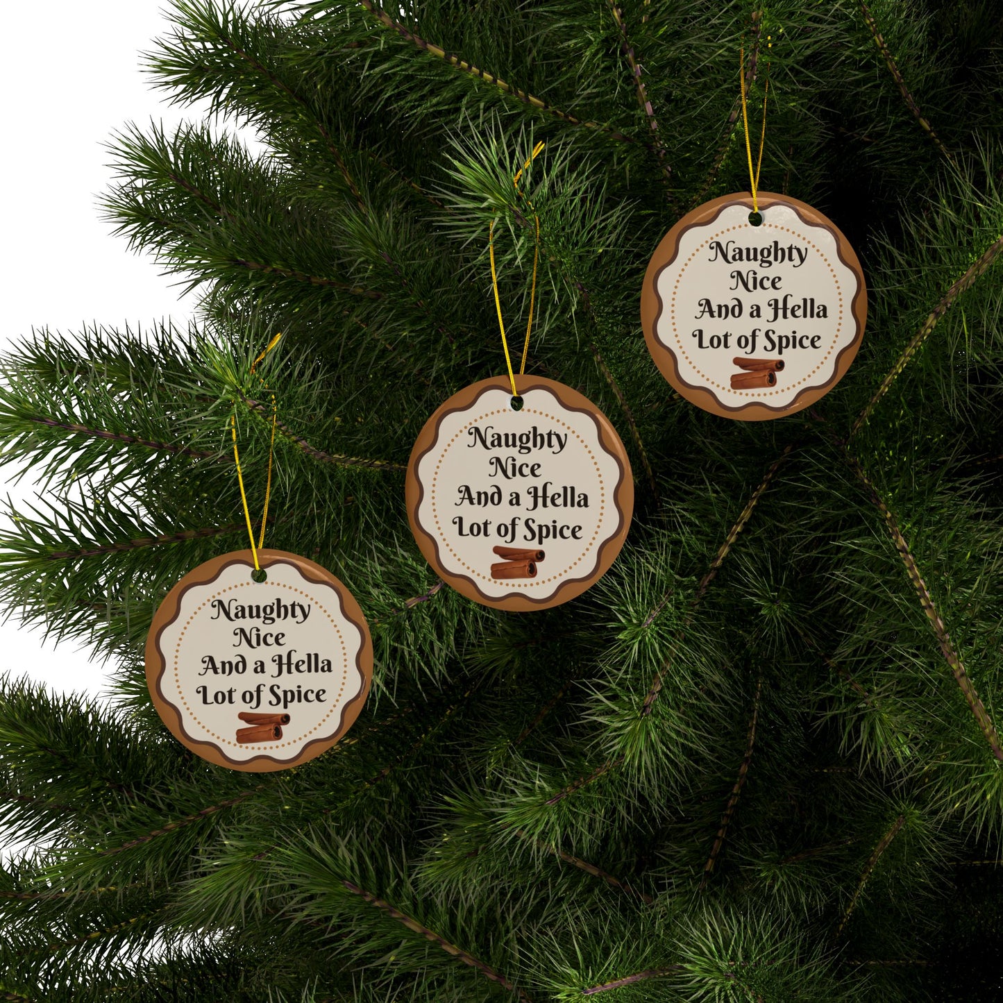Naughty Nice and a Hella Lot of Spice Ornament, Funny Holiday Gift for Her, Gingerbread Cookie Christmas Decor, Cinnamon Pun Ornament