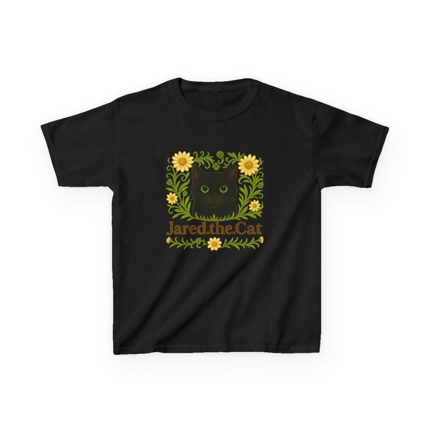 Jared the Cat Kids T-Shirt: Whimsical Garden Design