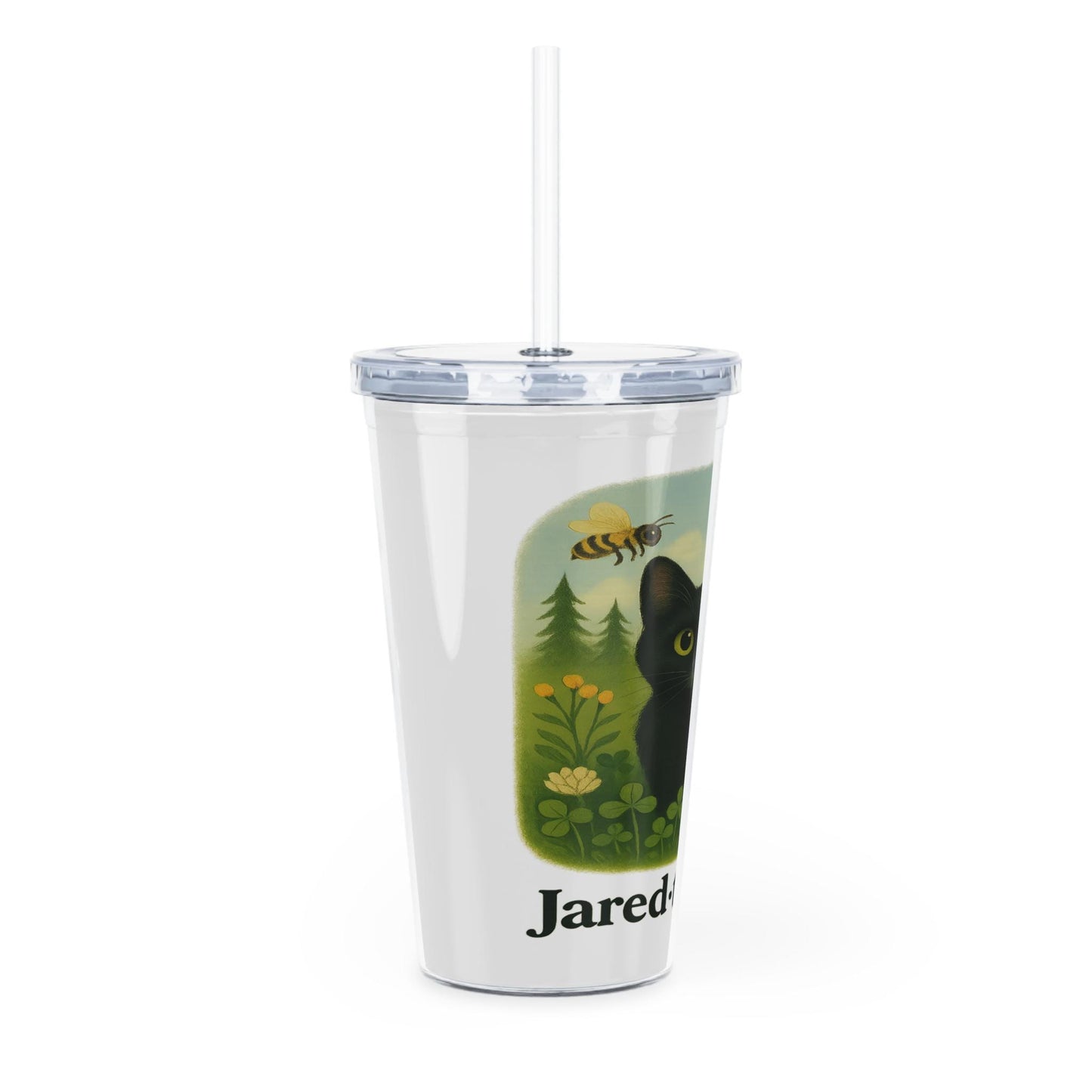 Jared the Cat Tumbler Cup: Reusable 20oz Travel Mug with Straw