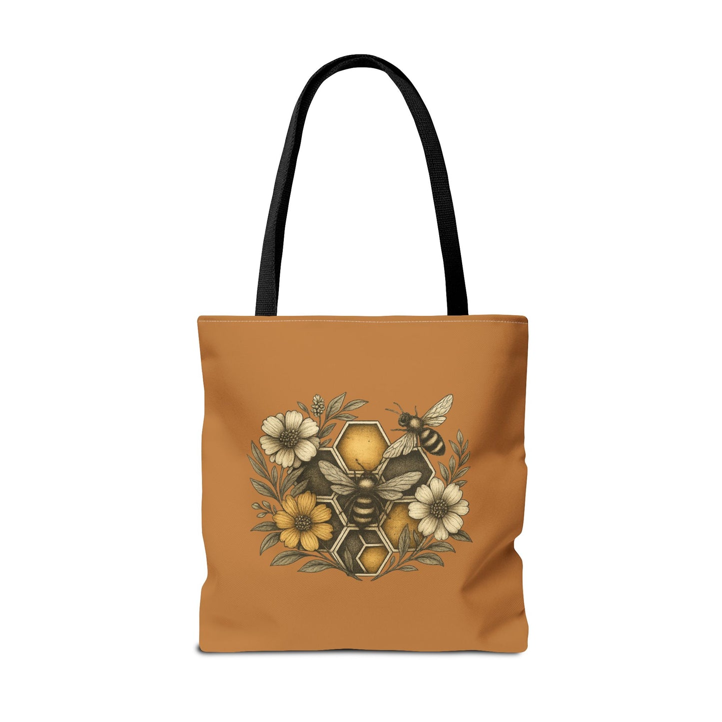 Bee & Honeycomb Tote Bag, Botanical Wildflower Hive Design, Autumn Bee Lover Gift, Bee-Inspired Floral Tote Bag,  Geometrical Shaped design