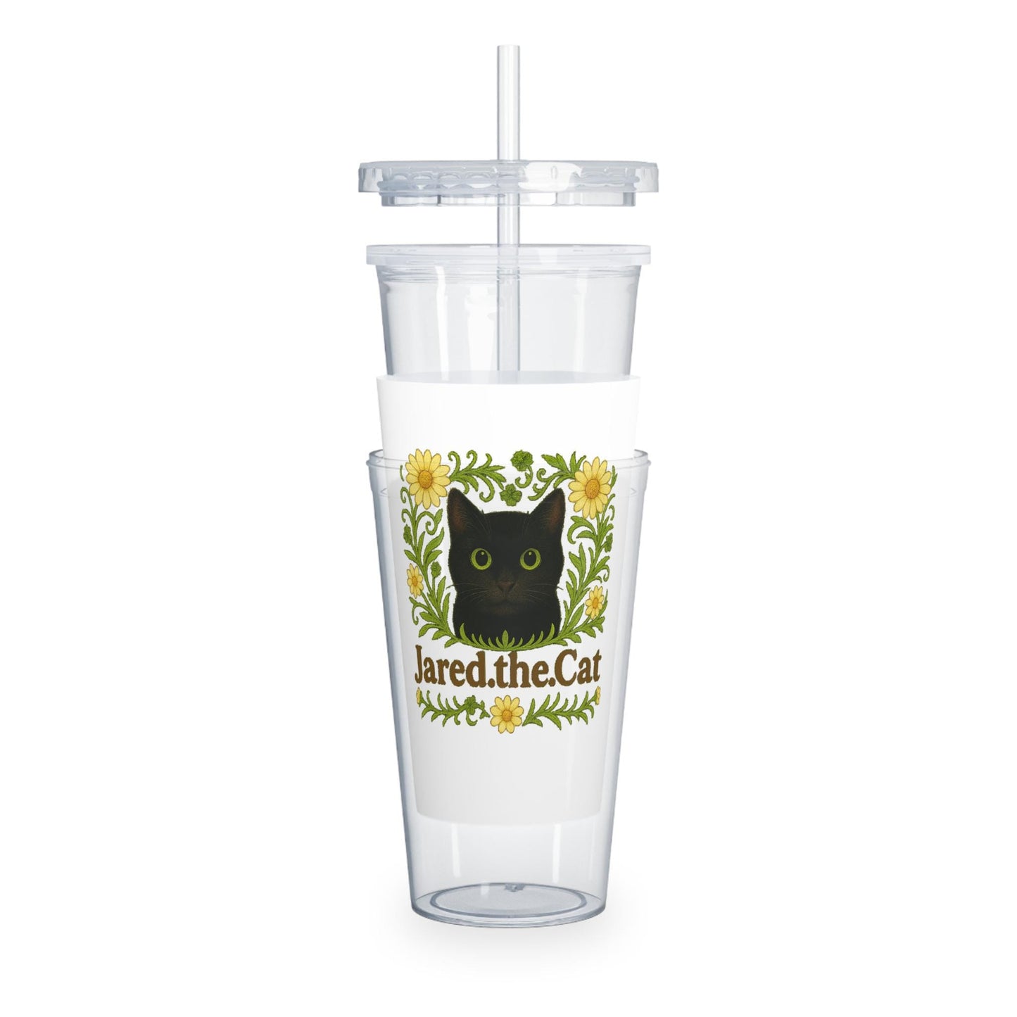 Black Cat Travel Cup, Floral Cat Plastic Tumbler with Straw,  Children's Cat Travel Cup - Jared.the.Cat Collection