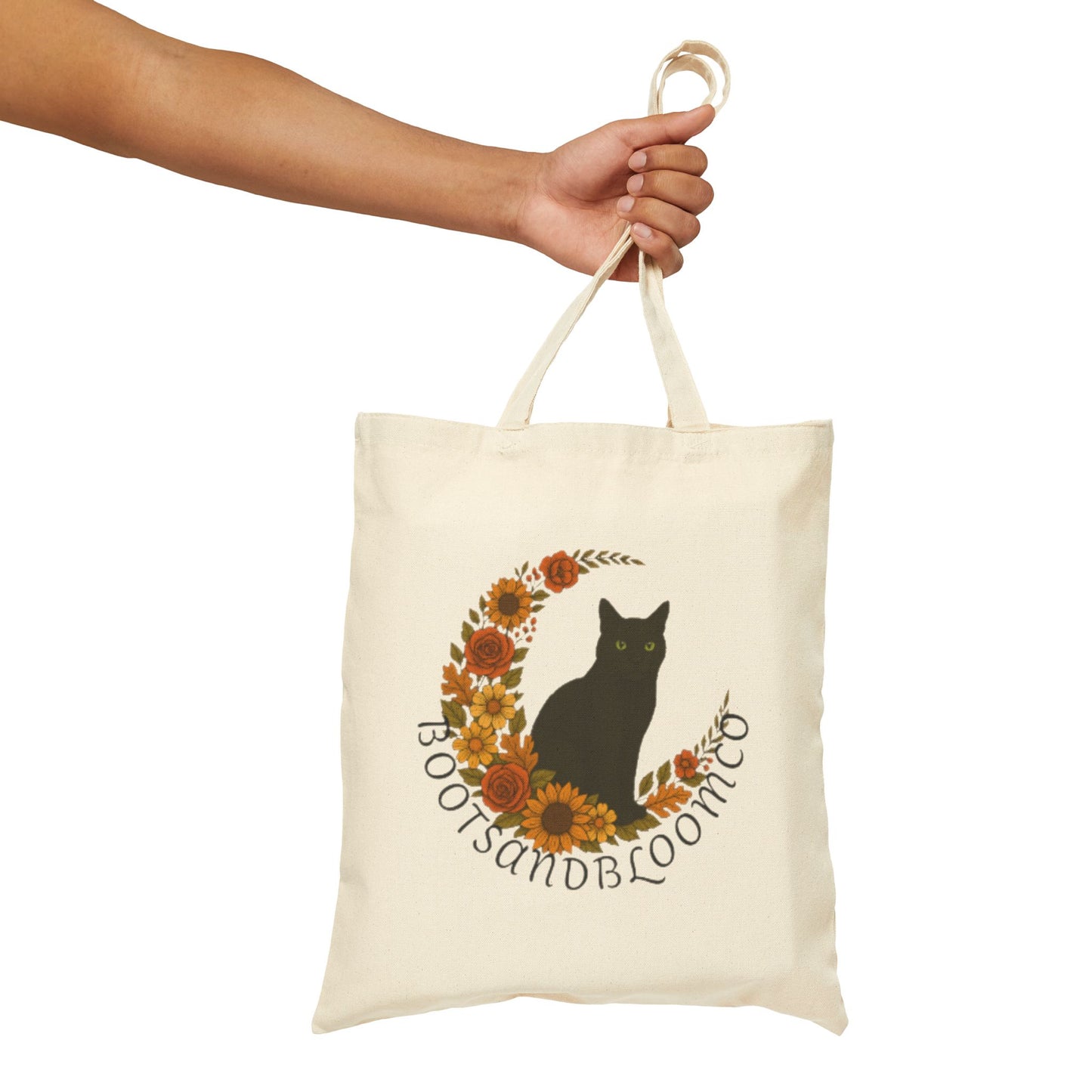 Boho Cat Tote Bag Gift for Floral Moon Cat Lovers