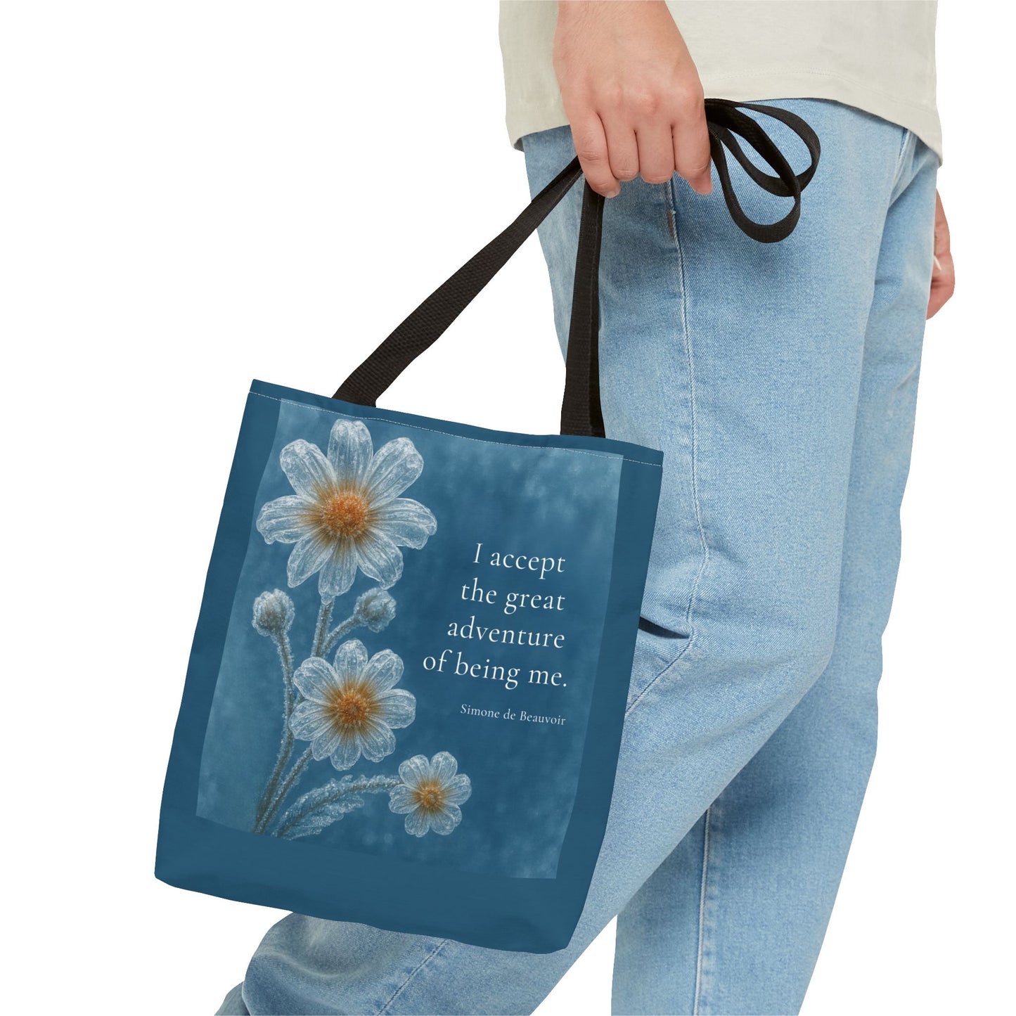 Frozen Petals Pétales Gelés Winter Daisy Floral Reusable Tote Bag