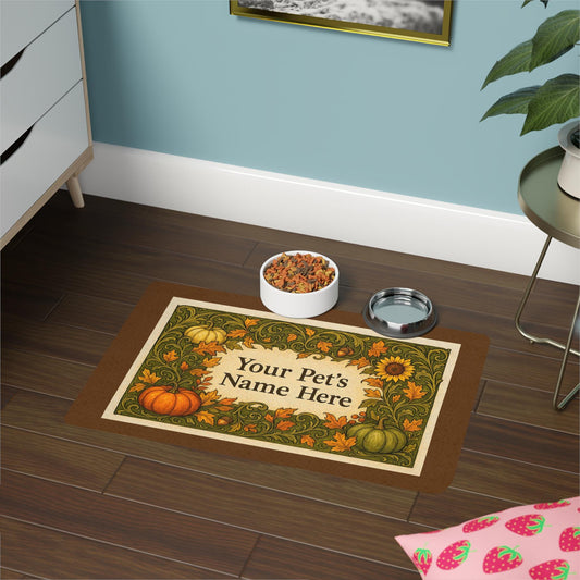 Pet Food Mat, Fall-themed, Personalized Dog/Cat Feeding Mat, Custom Autumn Pet Decor, Add Your Pet's Name, Pet Gift