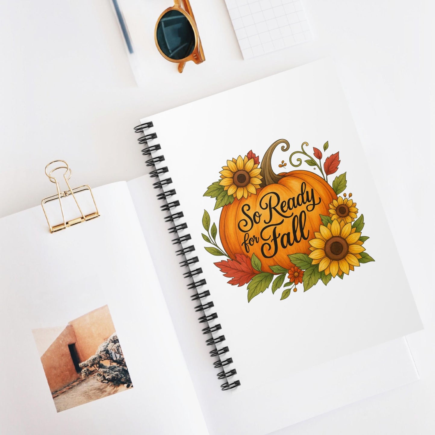 Fall Spiral Notebook: Pumpkin & Sunflower Design - 6" x 8"