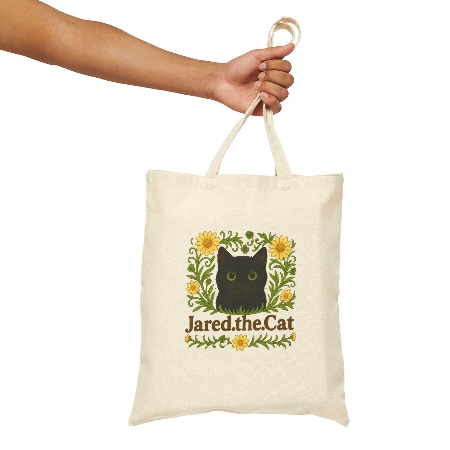 Jared the Cat Tote Bag,  Black Cat Floral Shopper, Eco-Friendly Gift, Cute Reusable Bag