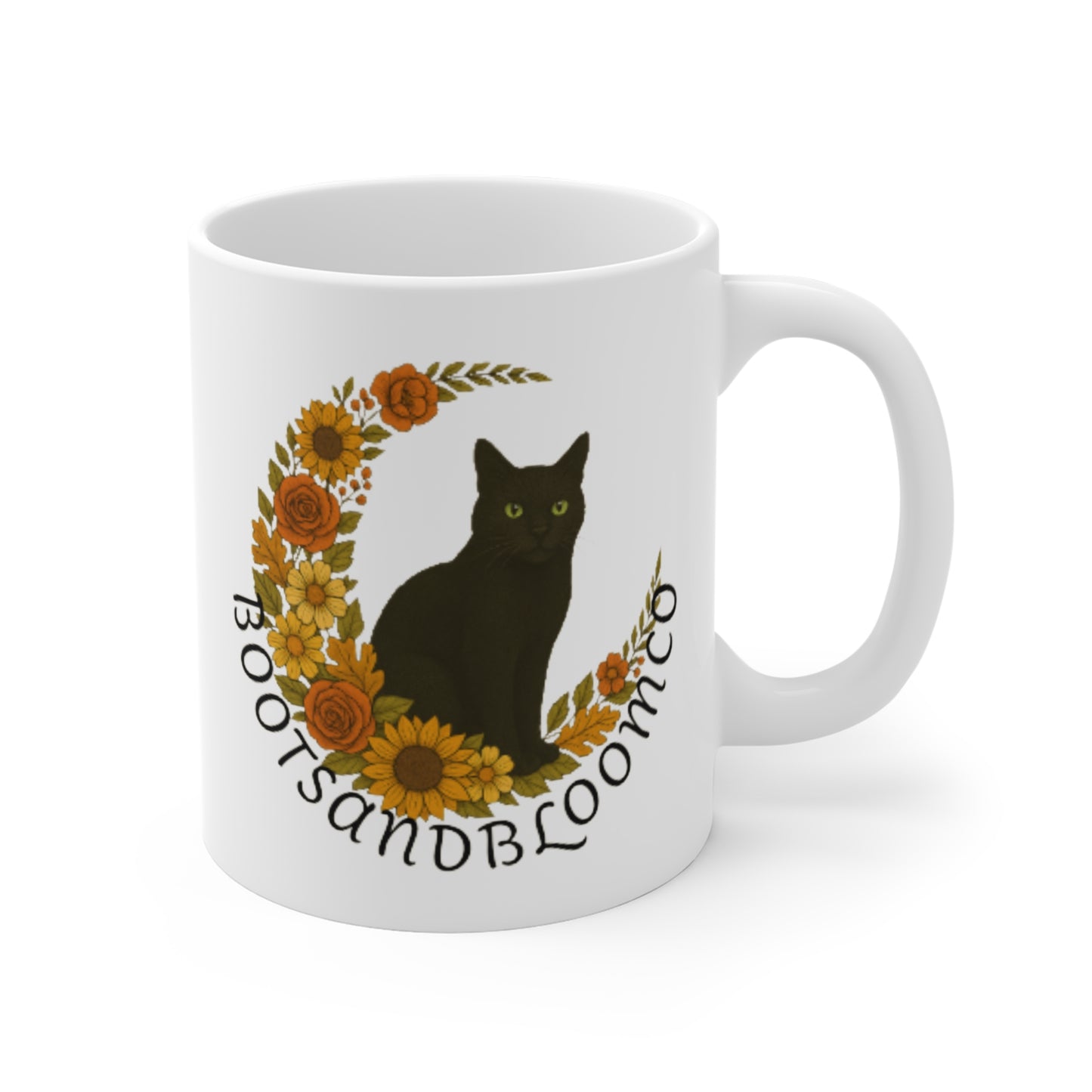 Jared the Cat Mug 11oz black cat lovers gift floral moon Cup for holidays and any occasion