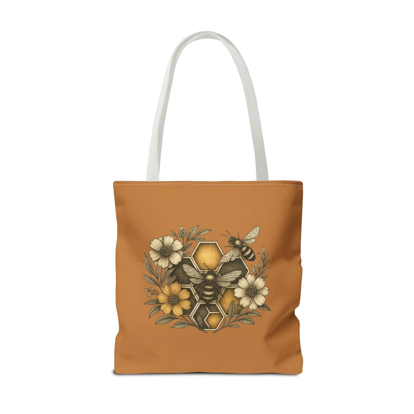 Bee & Honeycomb Tote Bag, Botanical Wildflower Hive Design, Autumn Bee Lover Gift, Bee-Inspired Floral Tote Bag,  Geometrical Shaped design
