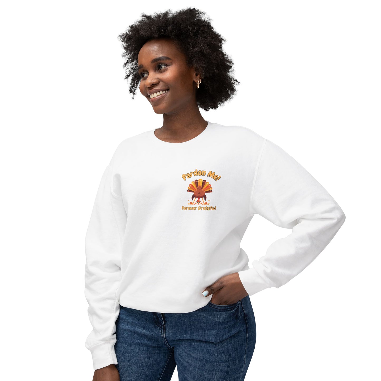 Pardon Me! Funny Thanksgiving Sweatshirt, Cute Turkey Fall Crewneck | Cozy Unisex Autumn Pullover for Friendsgiving & Family Gatherings