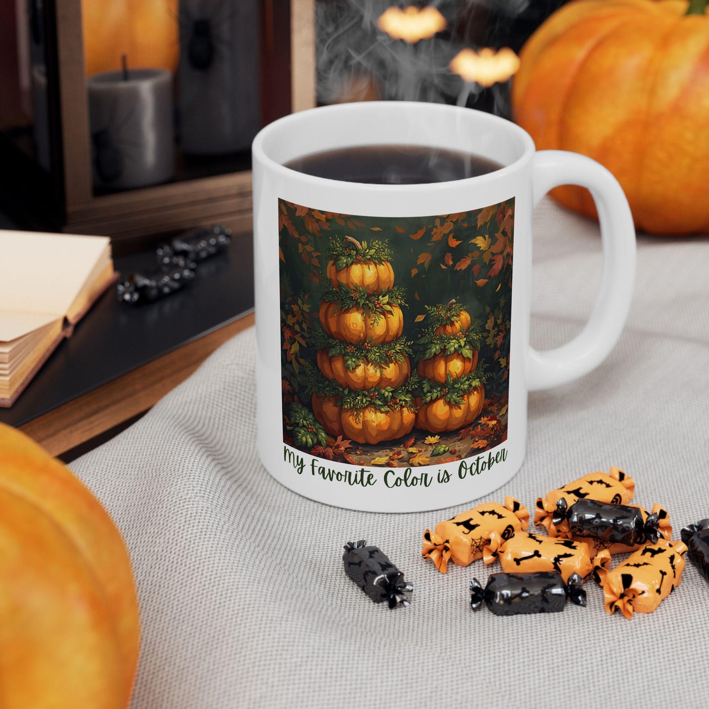 Festive Pumpkin Harvest Ceramic Mug, Fall Coffee Cup, Autumn Decor, Halloween Drinkware, Thanksgiving Gift