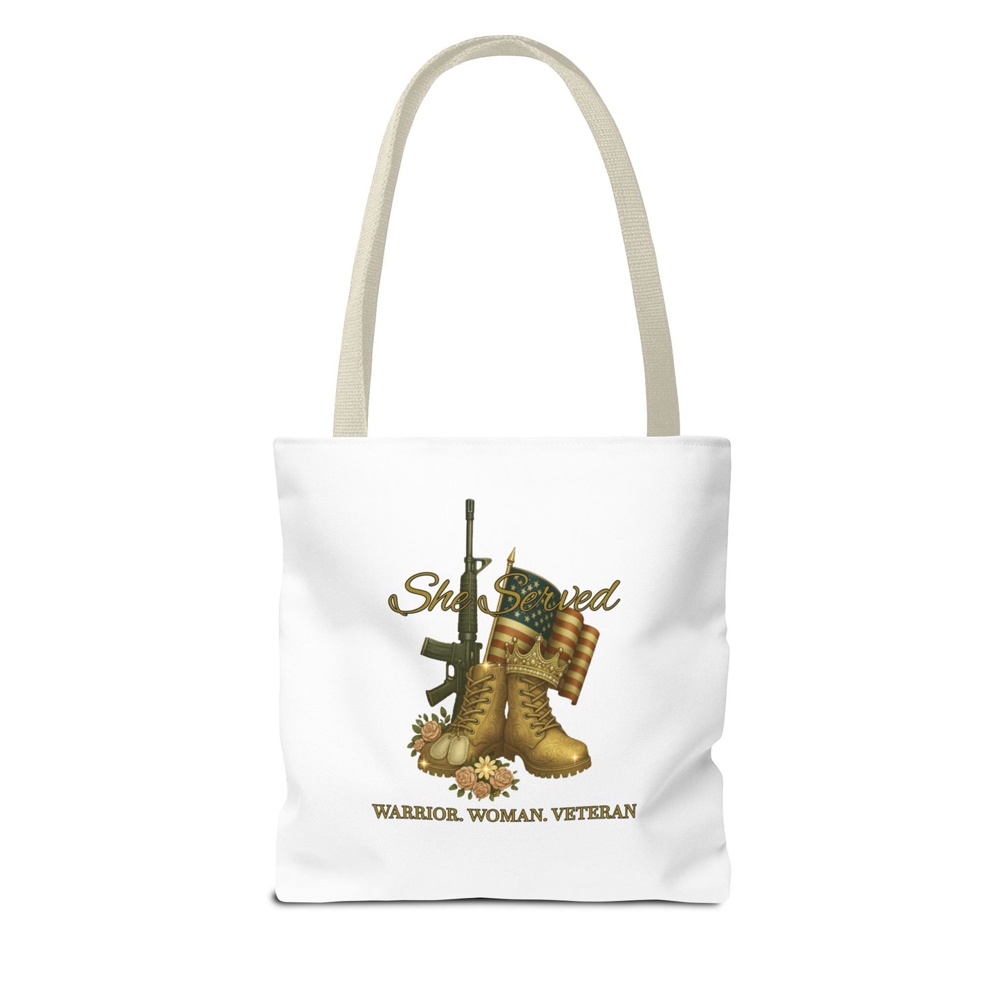 Warrior Woman Veteran Polyester Tote Bag Stylish Gift for Self or Her