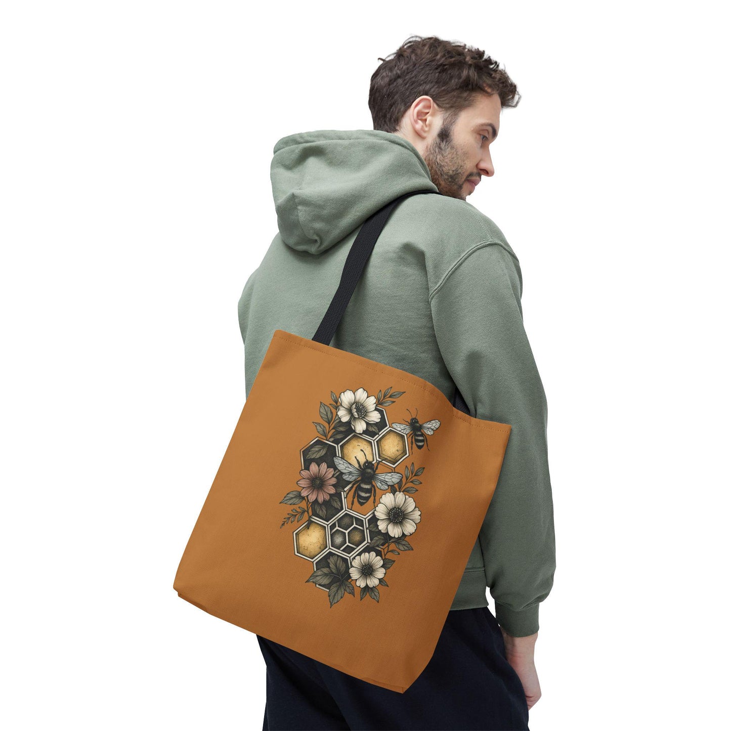 Stylish Bee & Honeycomb Tote Bag - Floral Geometry Design, Durable Eco Alternative, Reusable Shopper, Cute Bee Market Bag, Gift for Nature