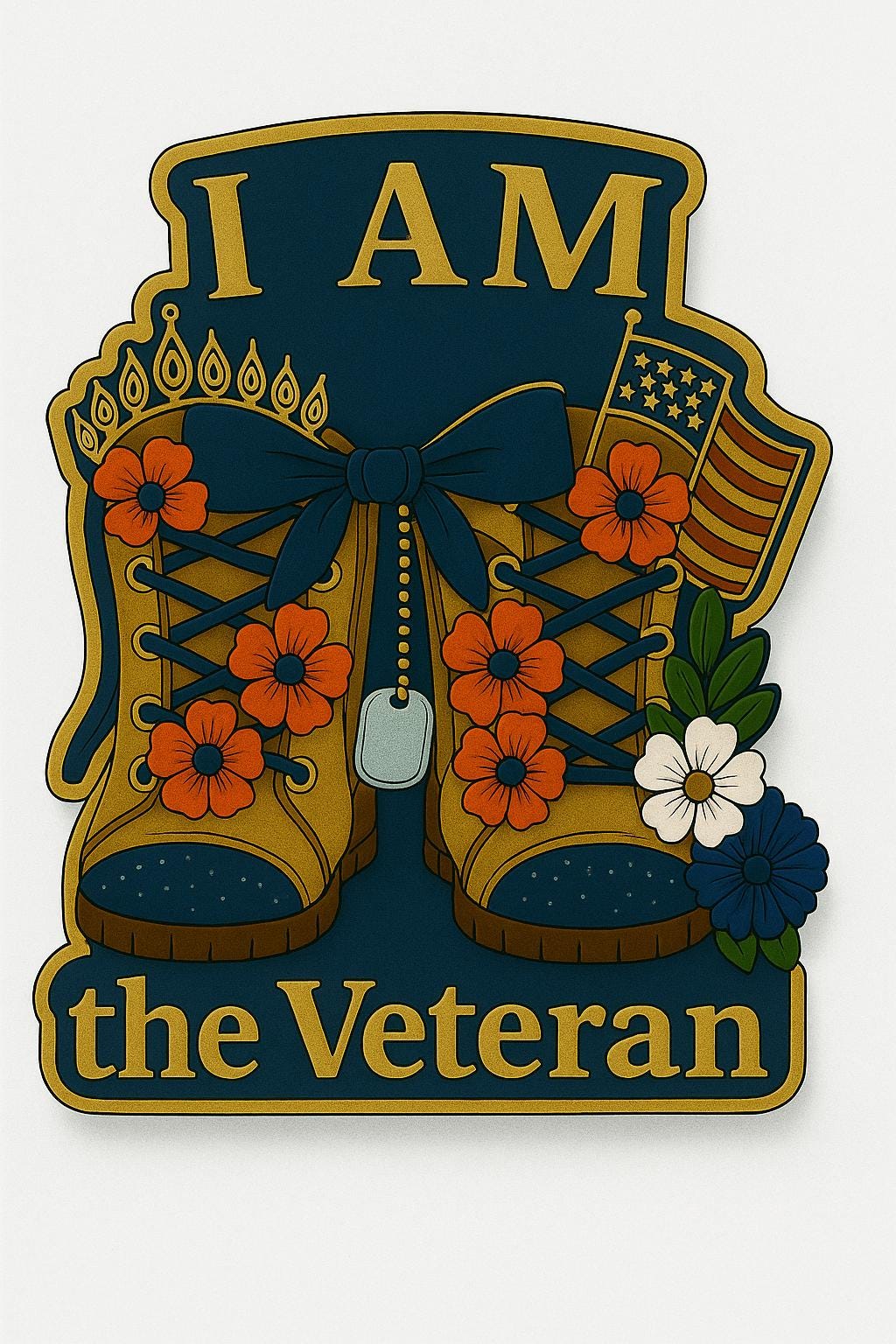 Veteran enamel pin gold plated military boots dog tags and crown gift for female veteran or collector I am the Veteran collection