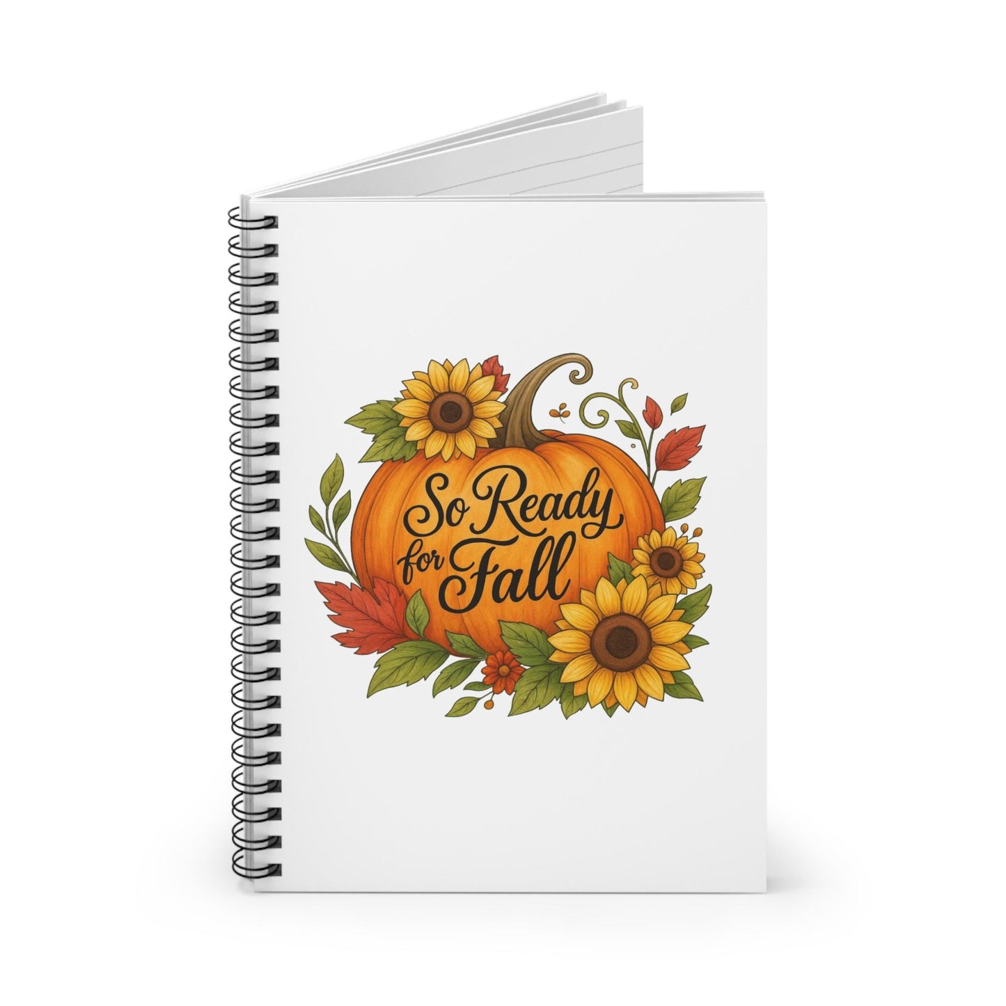 Fall Spiral Notebook: Pumpkin & Sunflower Design - 6" x 8"