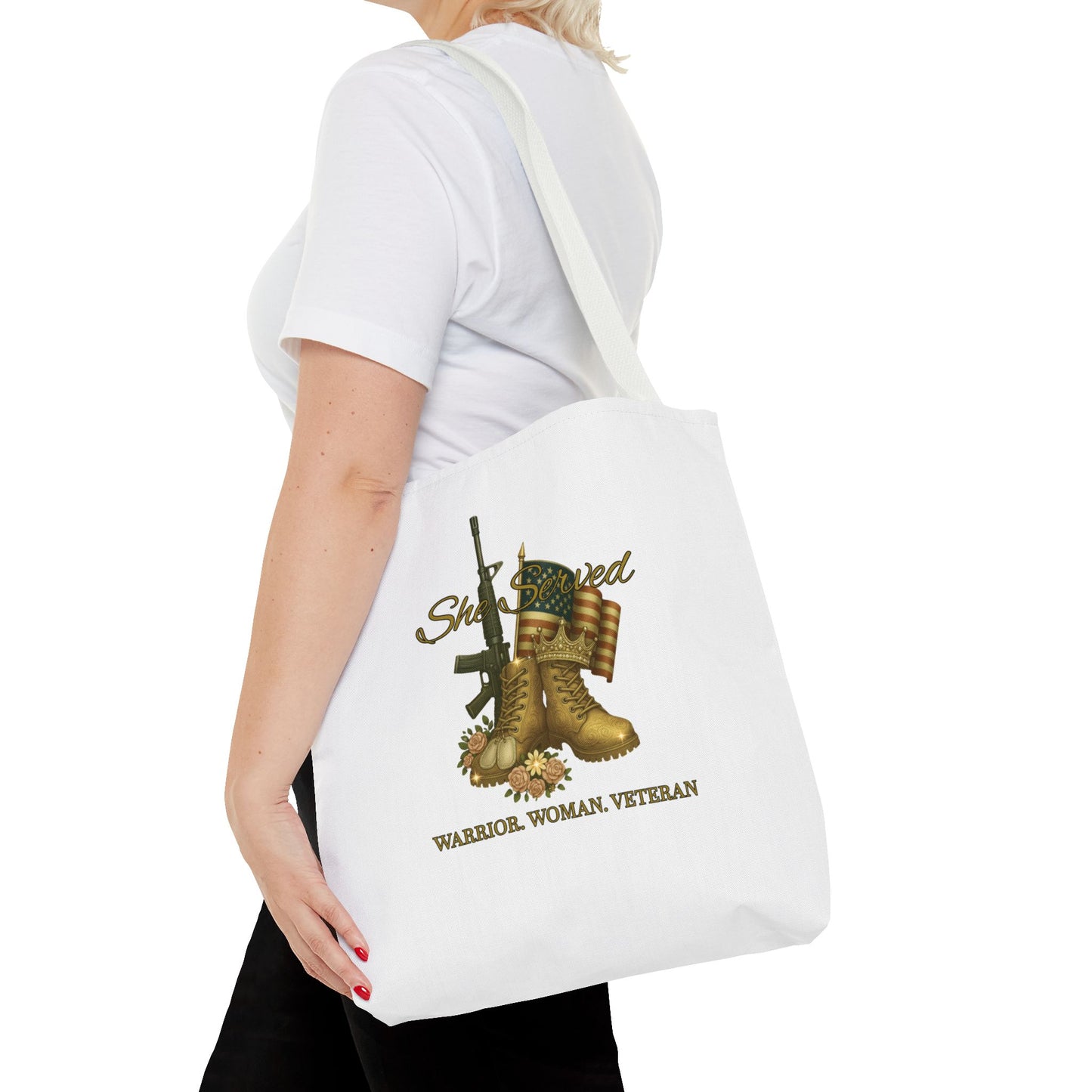 Warrior Woman Veteran Polyester Tote Bag Stylish Gift for Self or Her