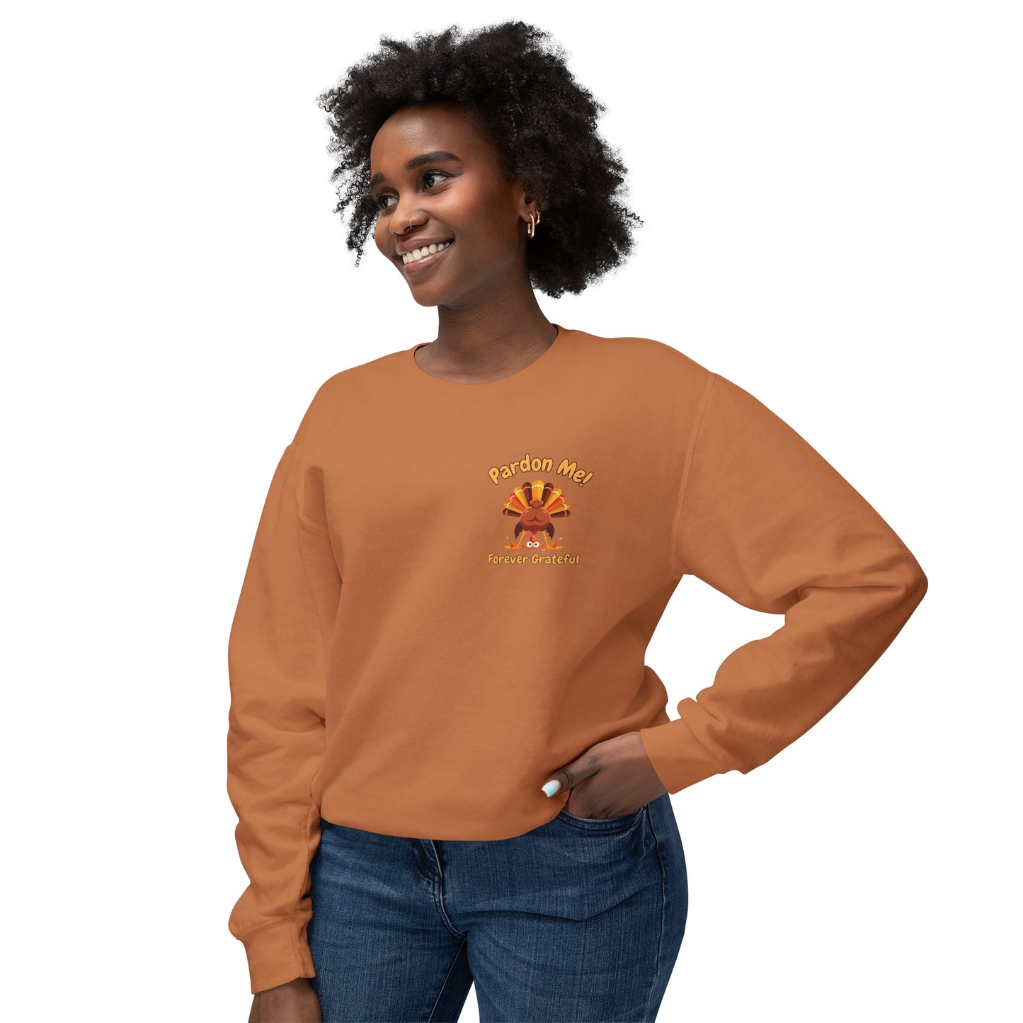 Pardon Me! Funny Thanksgiving Sweatshirt, Cute Turkey Fall Crewneck | Cozy Unisex Autumn Pullover for Friendsgiving & Family Gatherings