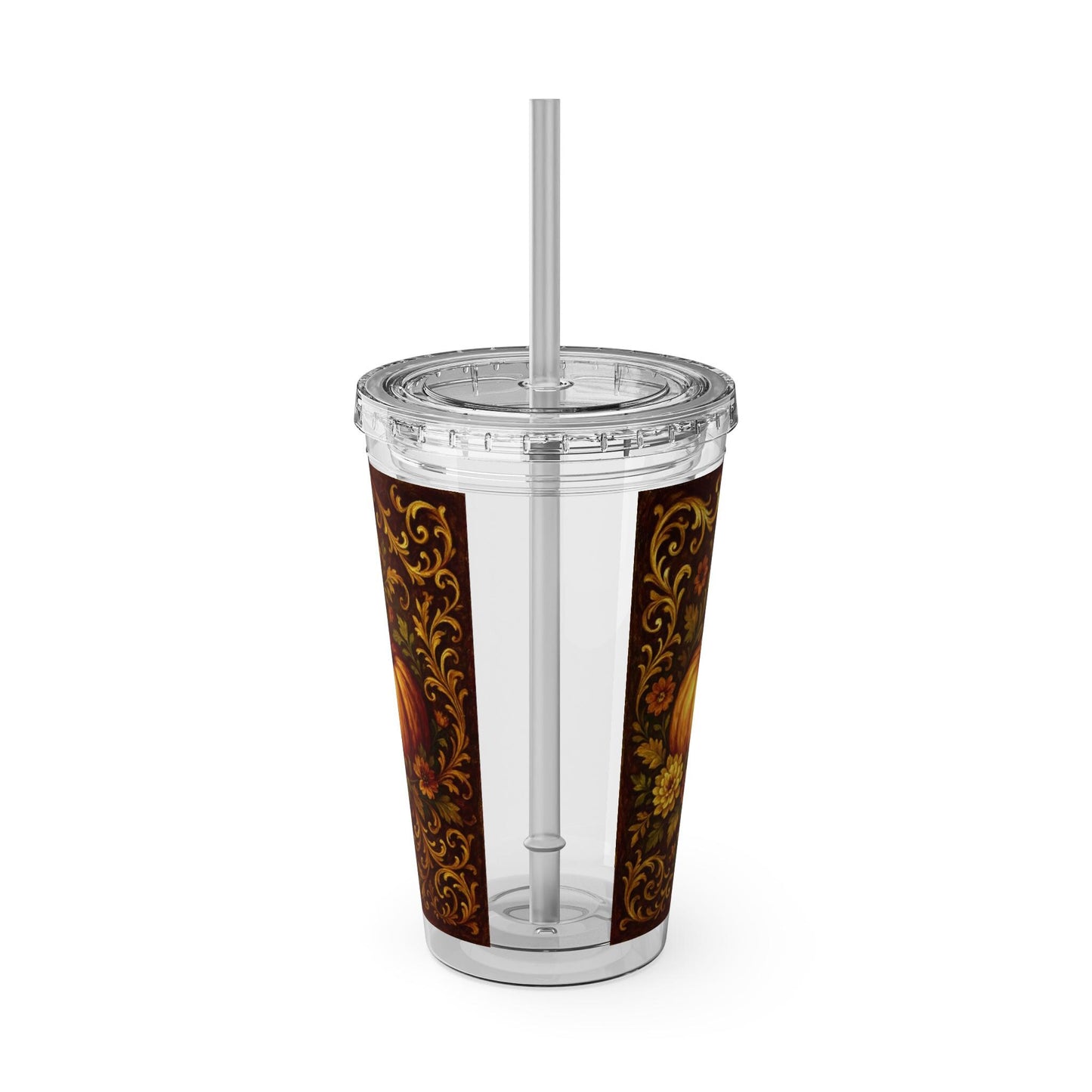 Autumn Harvest Travel Tumbler, Pumpkin Design, Fall Drinkware, Insulated Cup, Floral Decor, Seasonal Gift, BPA-Free Acrylic