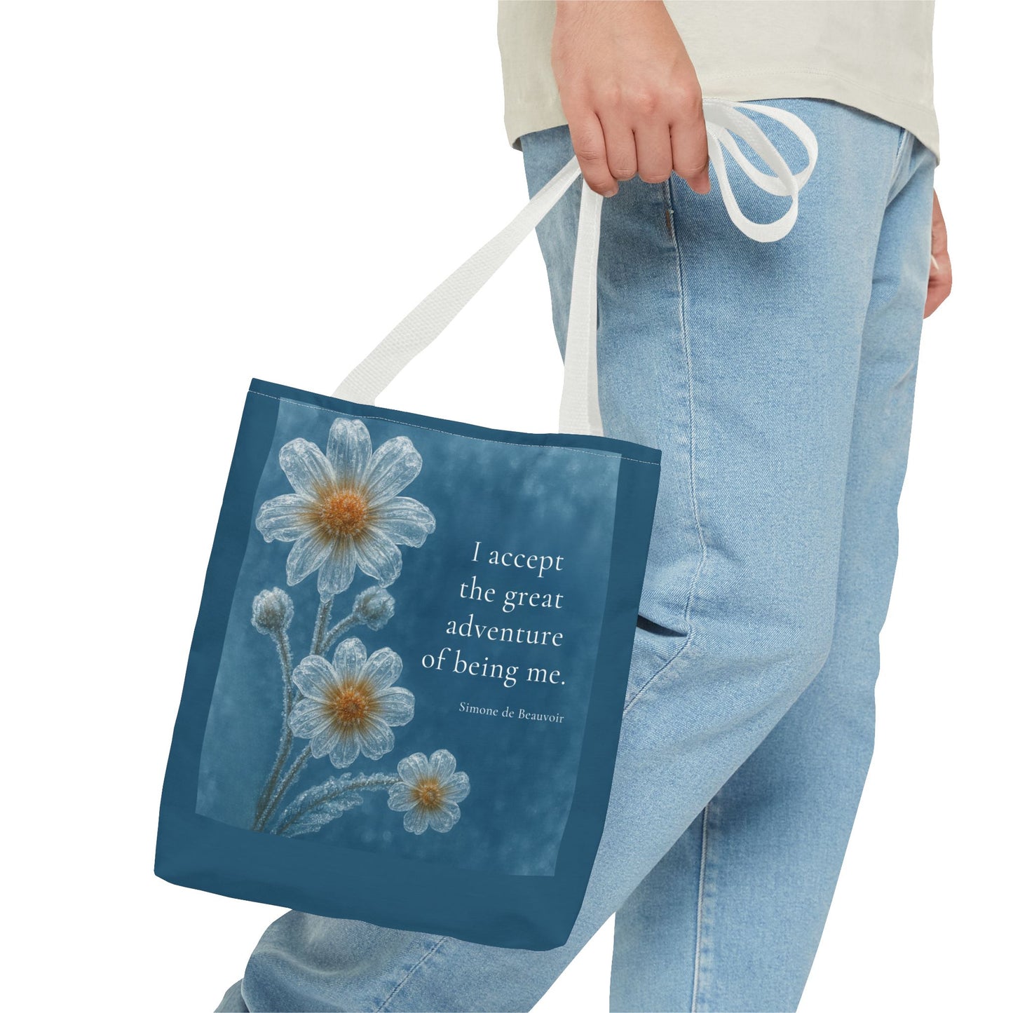 Frozen Petals Pétales Gelés Winter Daisy Floral Reusable Tote Bag