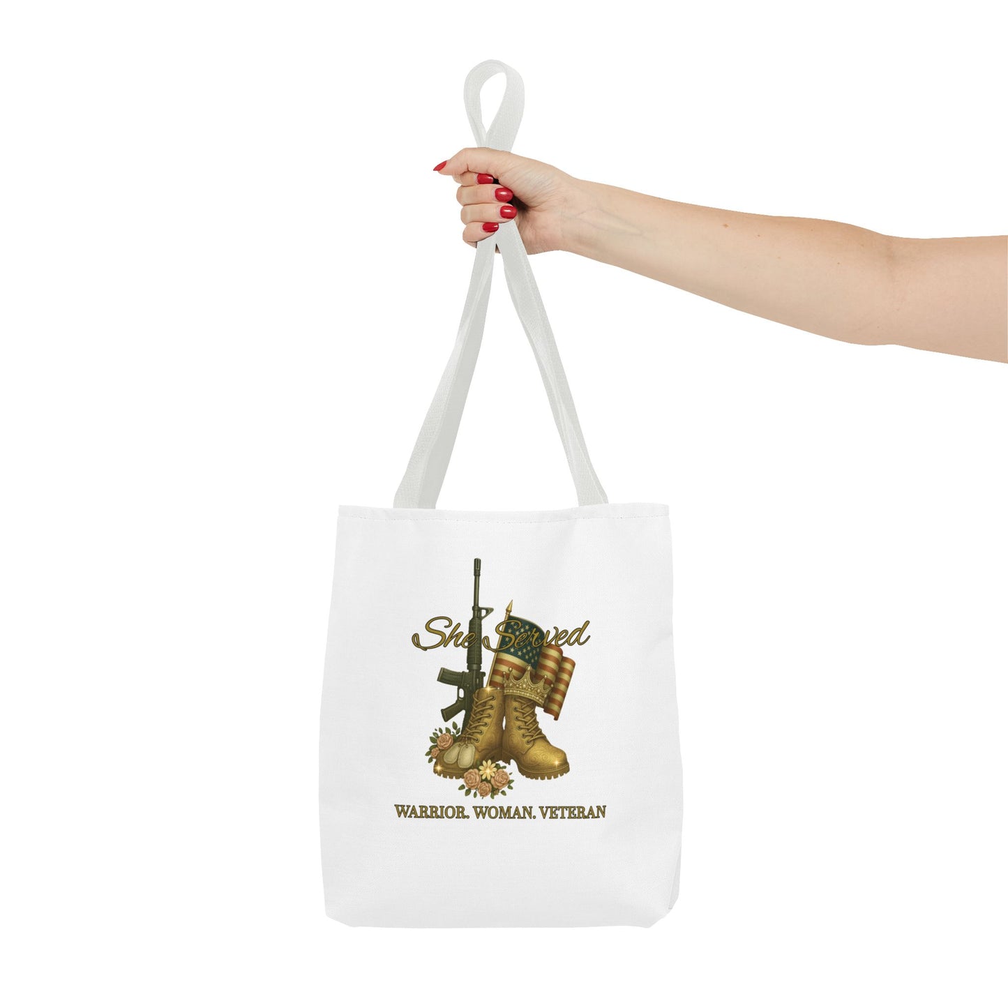 Warrior Woman Veteran Polyester Tote Bag Stylish Gift for Self or Her