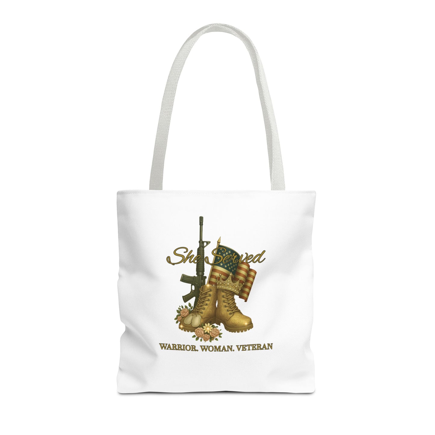 Warrior Woman Veteran Polyester Tote Bag Stylish Gift for Self or Her