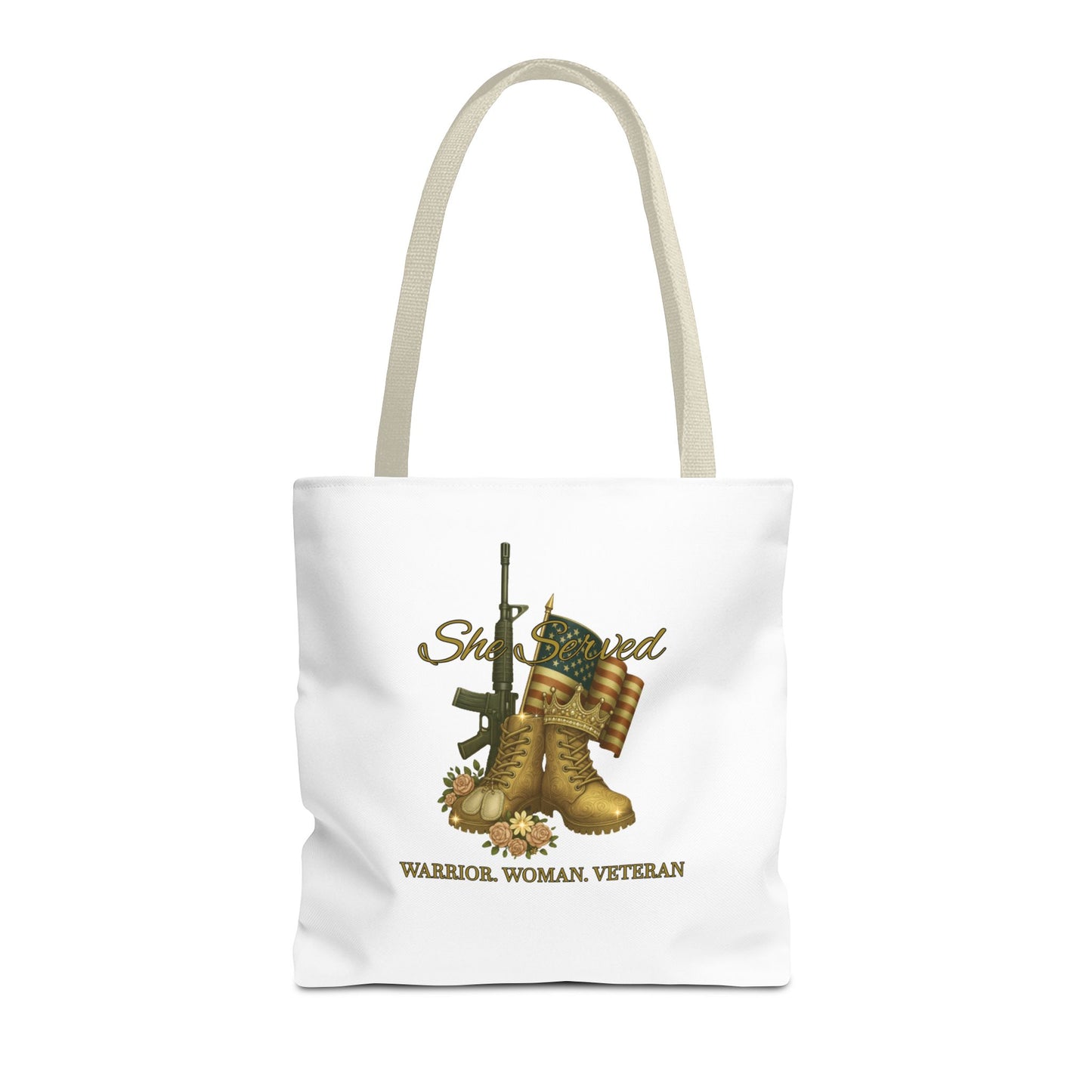 Warrior Woman Veteran Polyester Tote Bag Stylish Gift for Self or Her