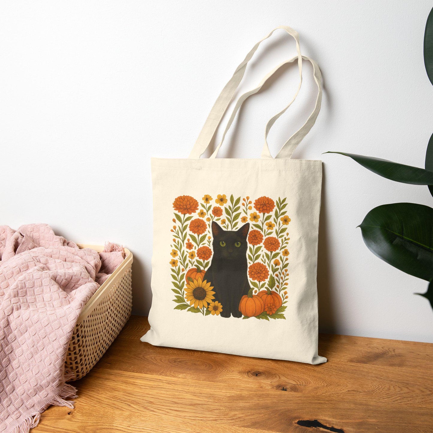 Jared.The.Cat Fall Collection, Autumn Cat Tote Bag, Pumpkin Fall Bag, Gift for Cat Lovers, Eco-Friendly Shopping Tote, Cute Cat Design