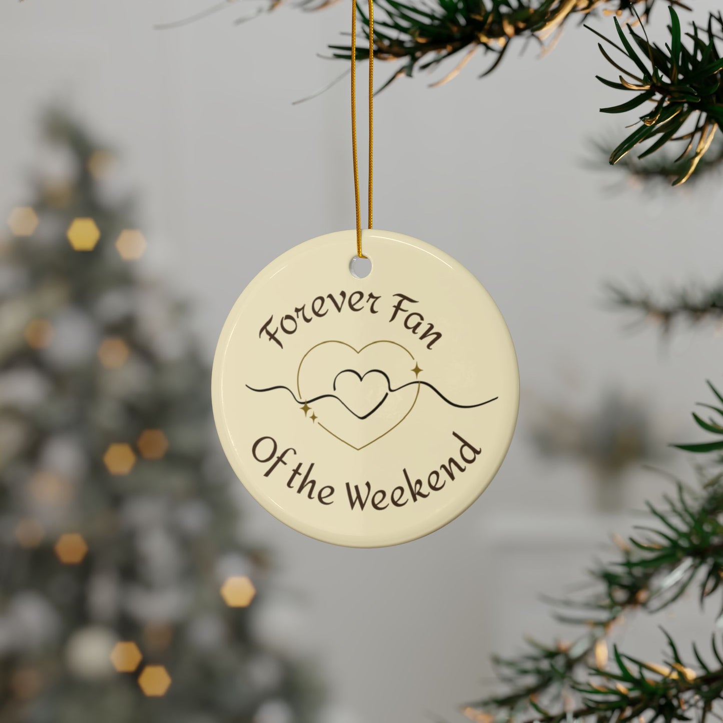 Ceramic Ornaments: Forever Fond Of The Weekend, Home Decor, Holiday Gifts, Personalized Keepsakes, Rustic Christmas Ornaments