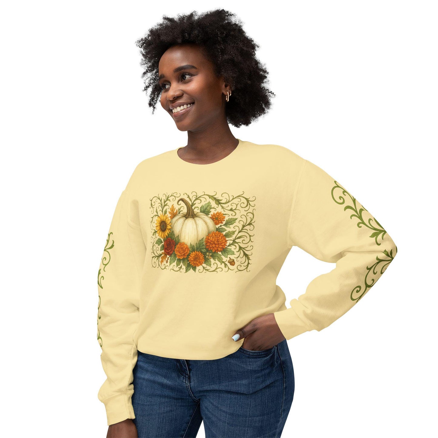 Fall Floral Pumpkin Sweatshirt: Cream Comfort Colors Ring Spun Cotton Pullover