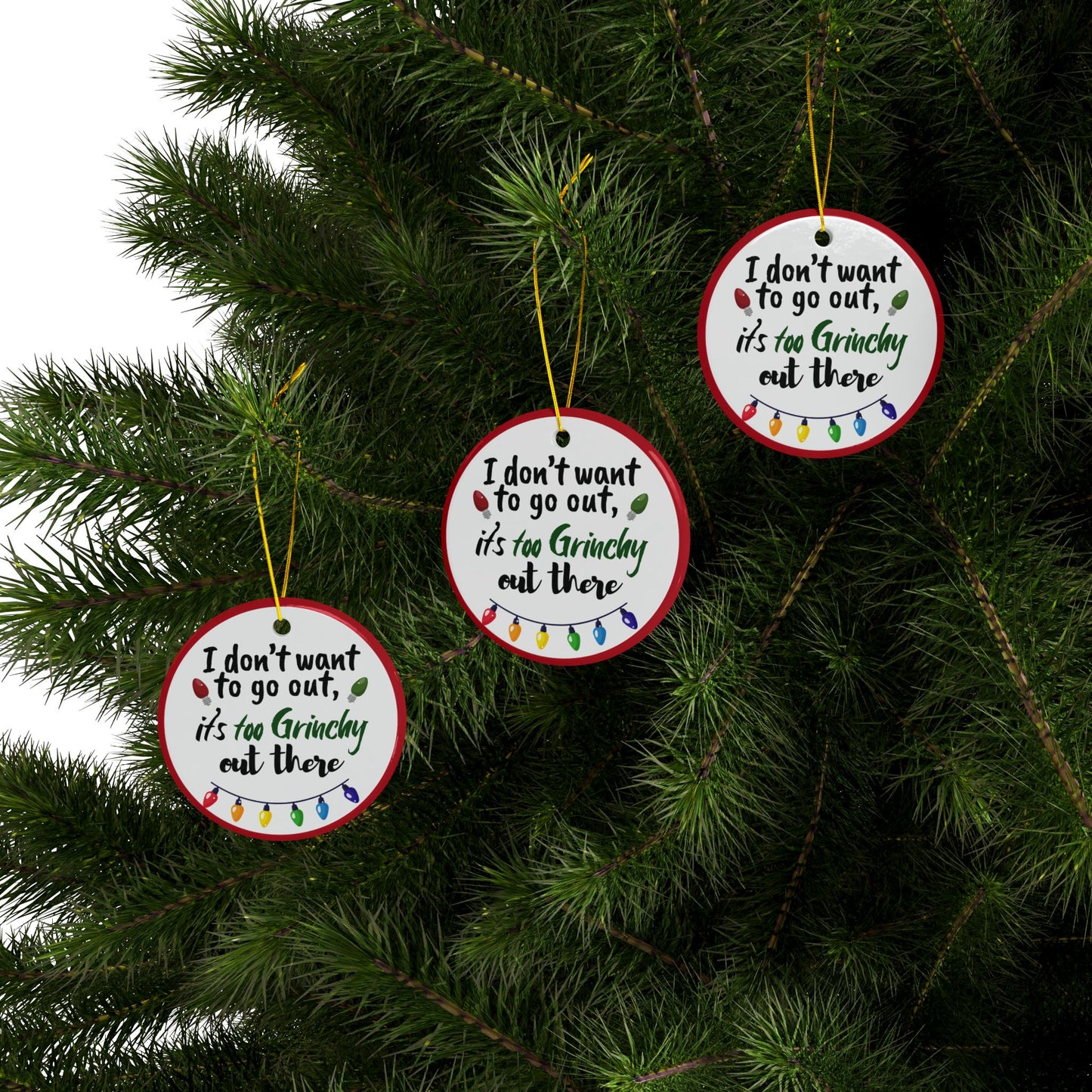Ceramic Ornaments, Grinchy Holiday Decor, Christmas Tree Ornament, Festive Gift, Unique Home Decoration, 2-Side Print, (1pc, 3pcs, 5pcs,