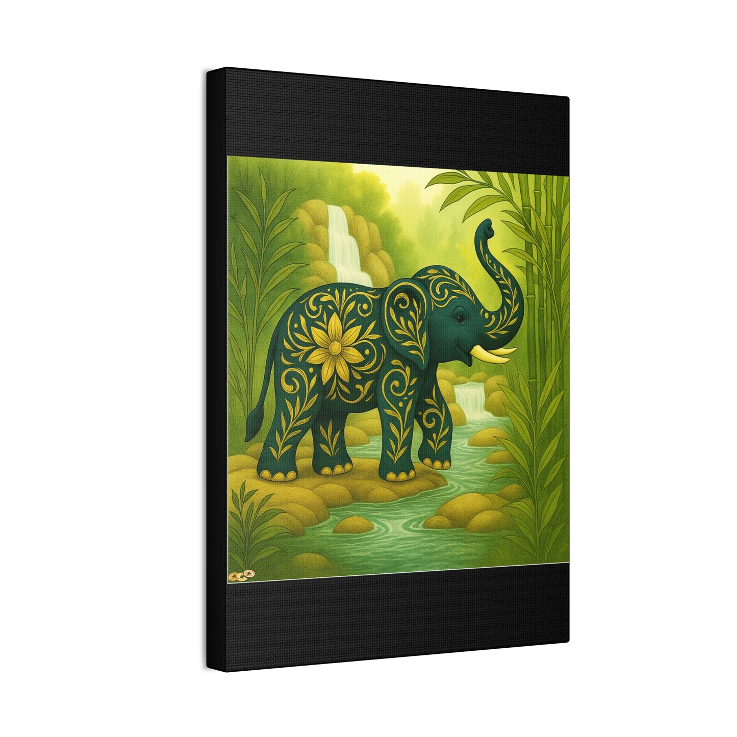 Prosperity Elephant Waterfall Art Print,  Feng Shui Elephant Wall Art, Lucky Bamboo, Abundance Décor, Serene Jungle Painting