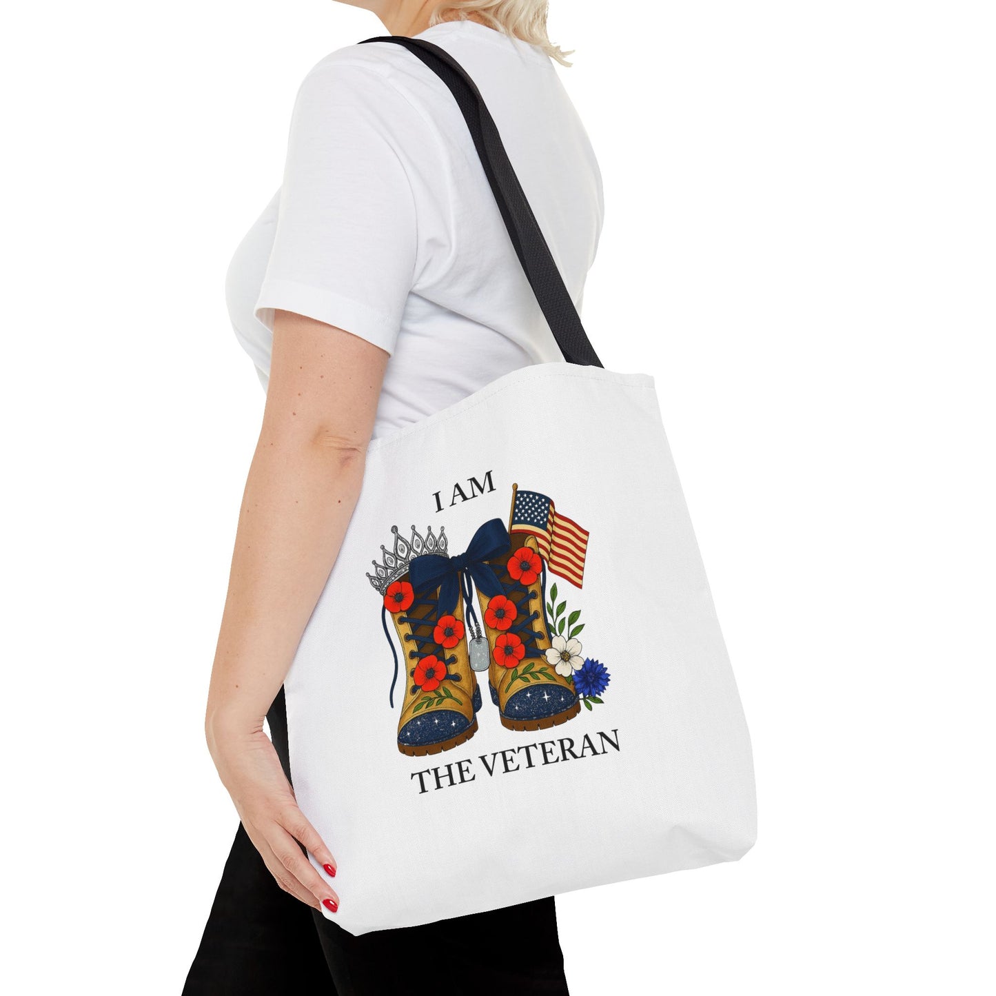 Female veteran tote bag eco friendly gift for self or veteran celebration event reusable canvas bag I am the Veteran design