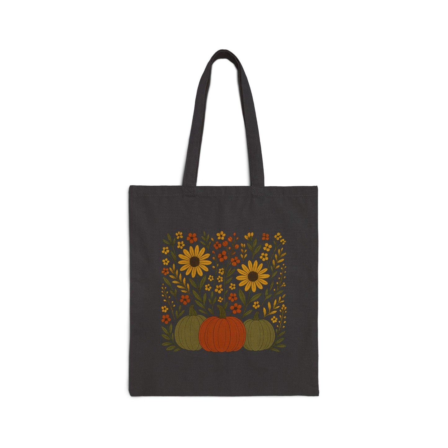 Autumn Botanical Tote Bag, High-Resolution Fall Leaves, Pumpkin & Scroll Design, Cozy Harvest Floral Canvas Gift