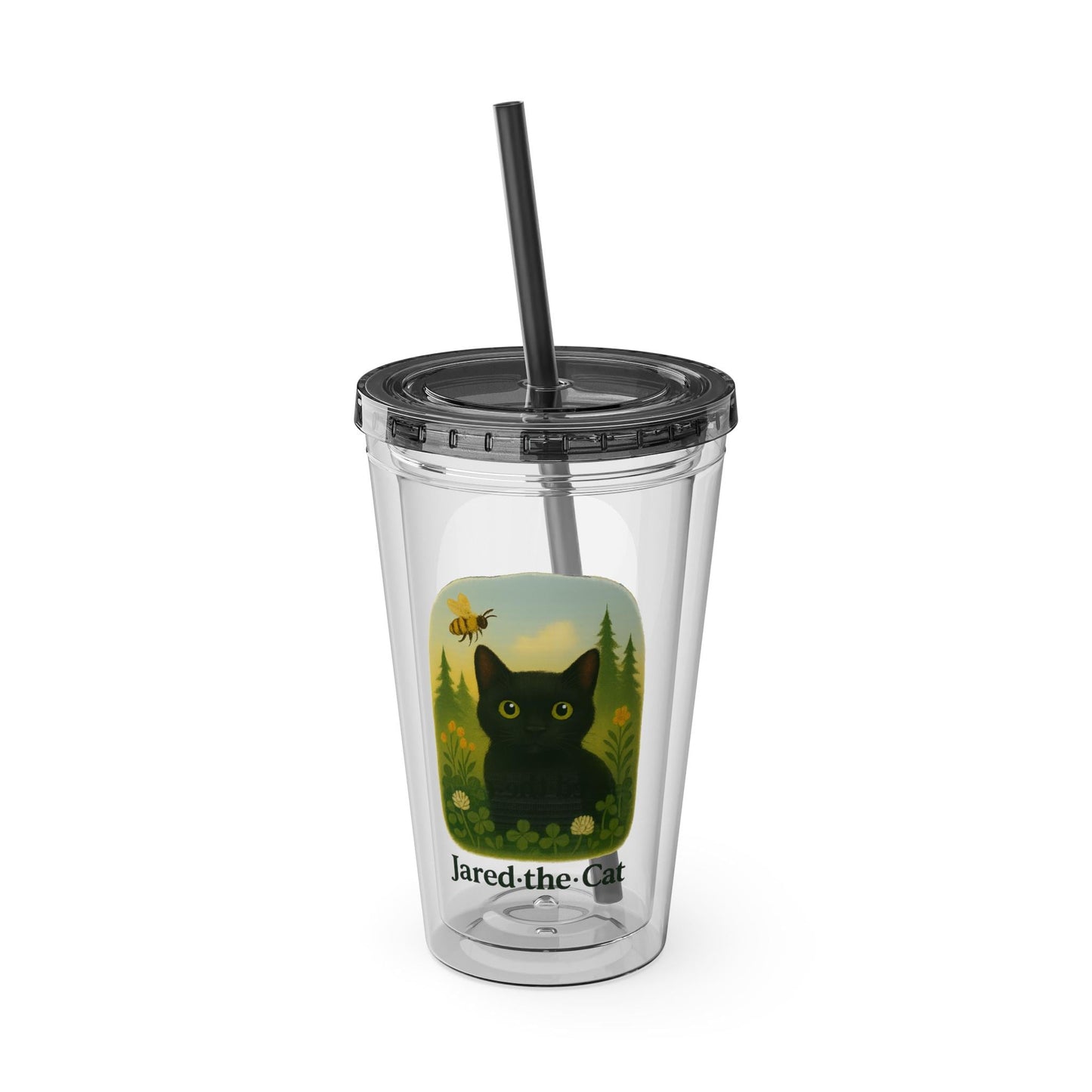 Jared.the.Cat collection, 16oz Drink Holder, Eco-Friendly Travel Cup, Cute Cat Design, Personalized Gift for Cat Lovers, BPA-free acrylic