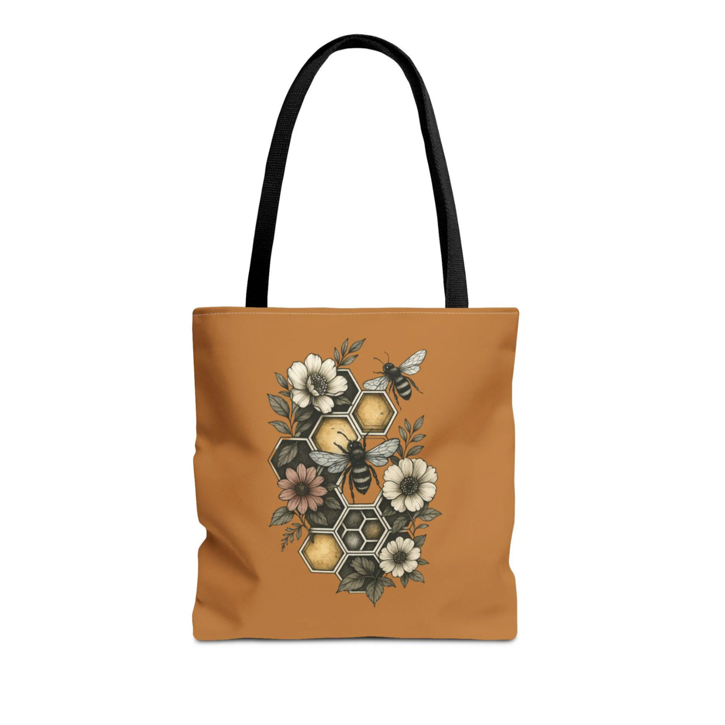 Stylish Bee & Honeycomb Tote Bag - Floral Geometry Design, Durable Eco Alternative, Reusable Shopper, Cute Bee Market Bag, Gift for Nature